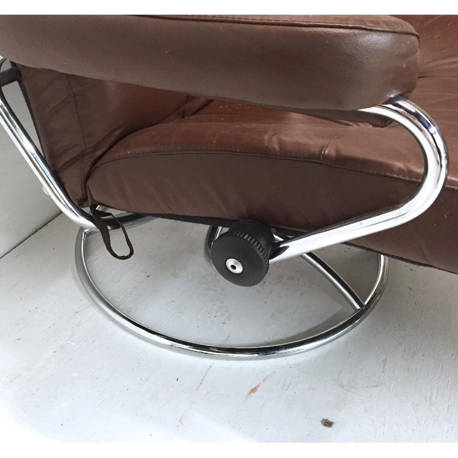 Vintage Ekornes Stressless Chair w/ Chrome Swivel Base & Ottoman - image-10