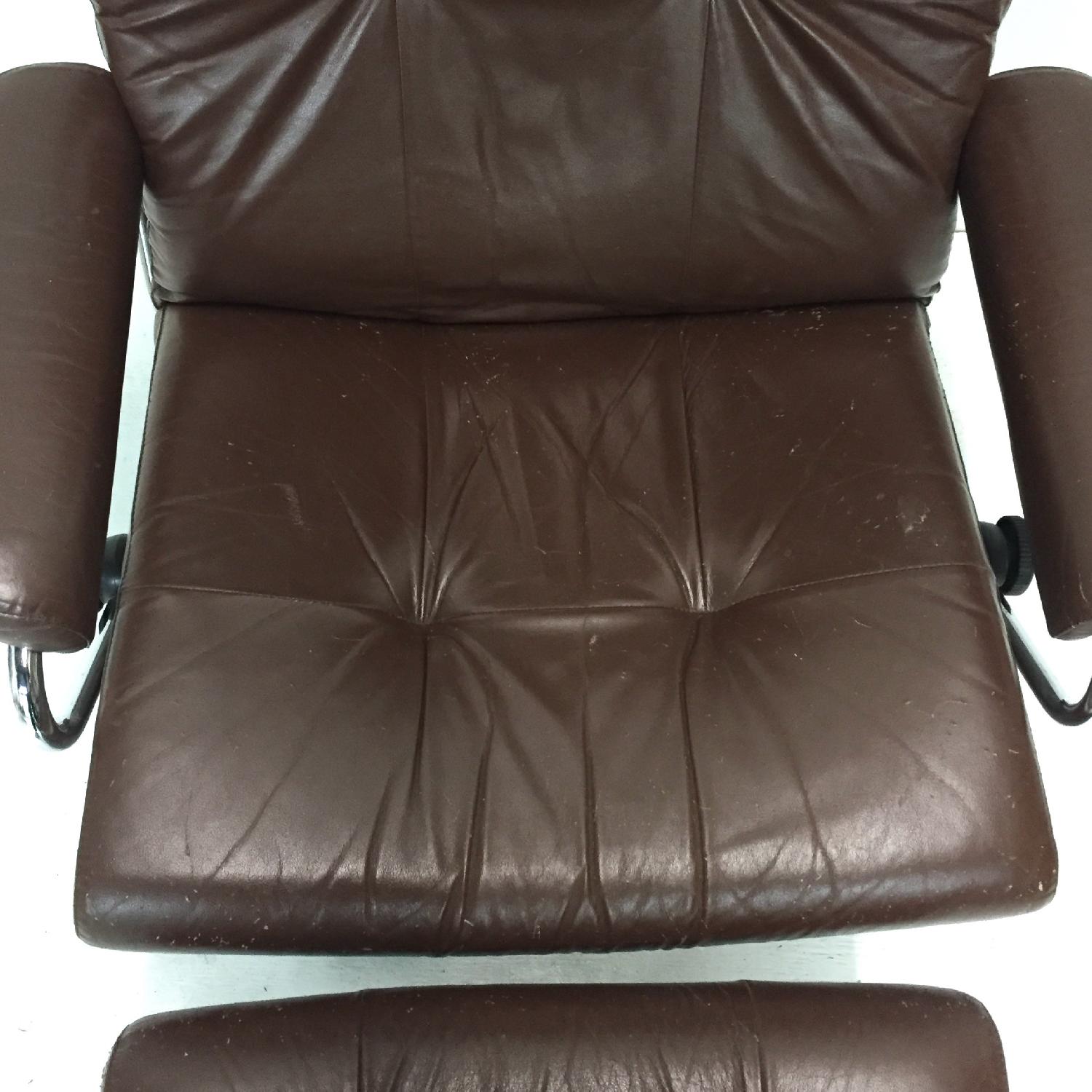 Vintage Ekornes Stressless Chair w/ Chrome Swivel Base & Ottoman - image-12