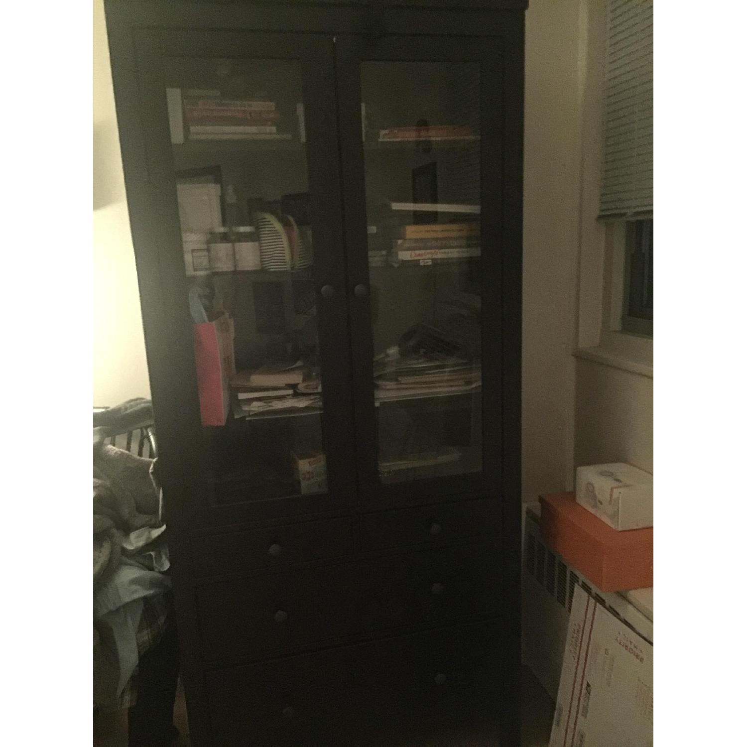 Ikea Black Bookcase w/ Glass Doors AptDeco