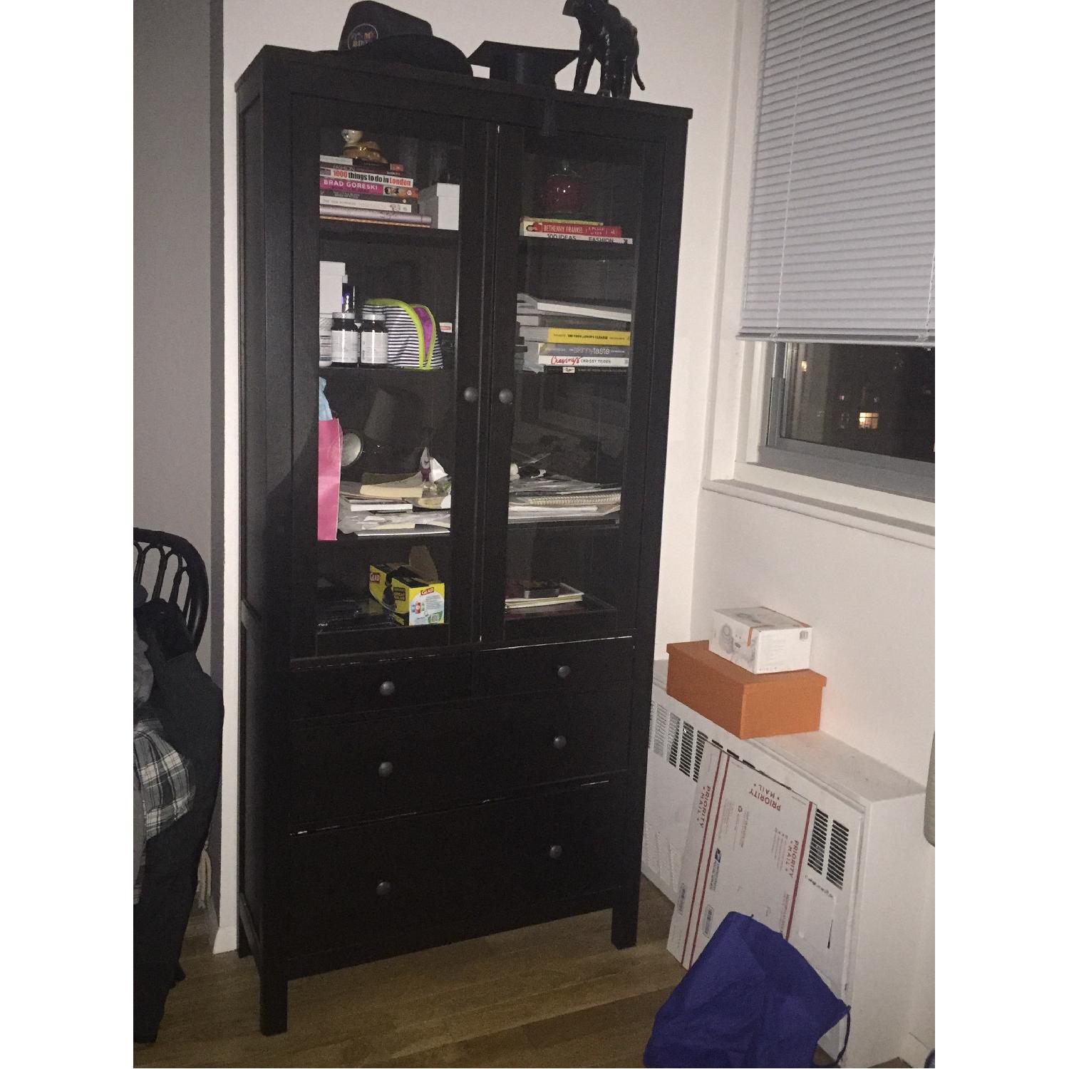 Ikea Black Bookcase w/ Glass Doors AptDeco