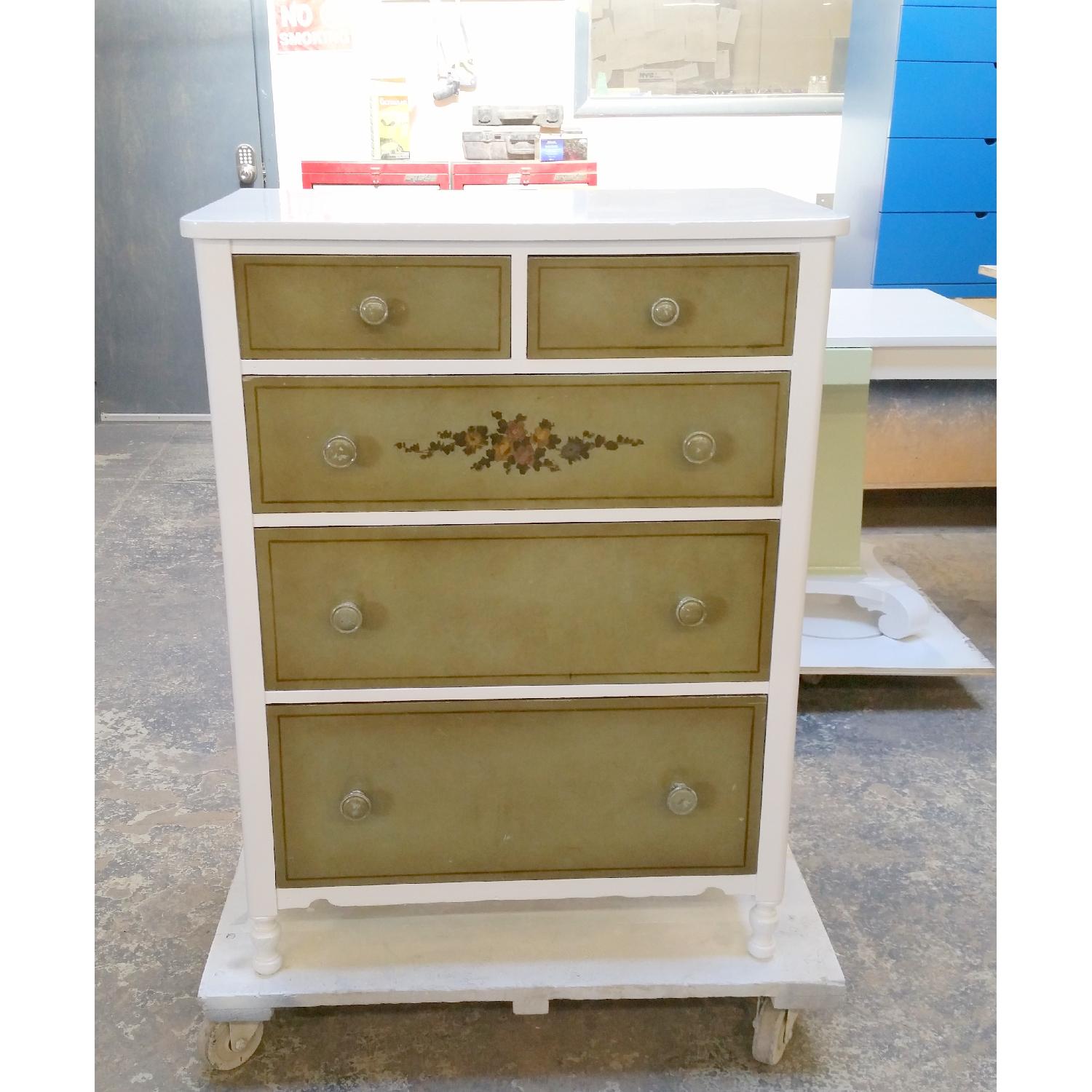 Repainted Vintage 5 Drawer Dresser w/ Hand Painted Drawers - image-1