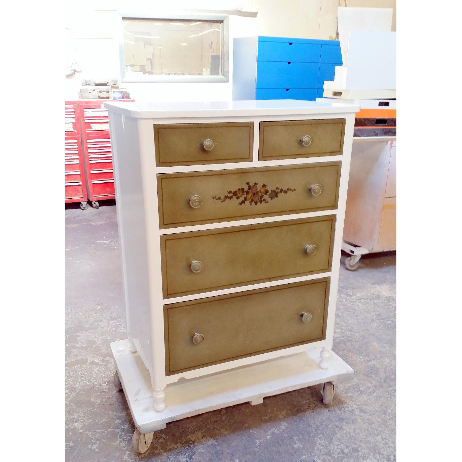 Repainted Vintage 5 Drawer Dresser w/ Hand Painted Drawers AptDeco