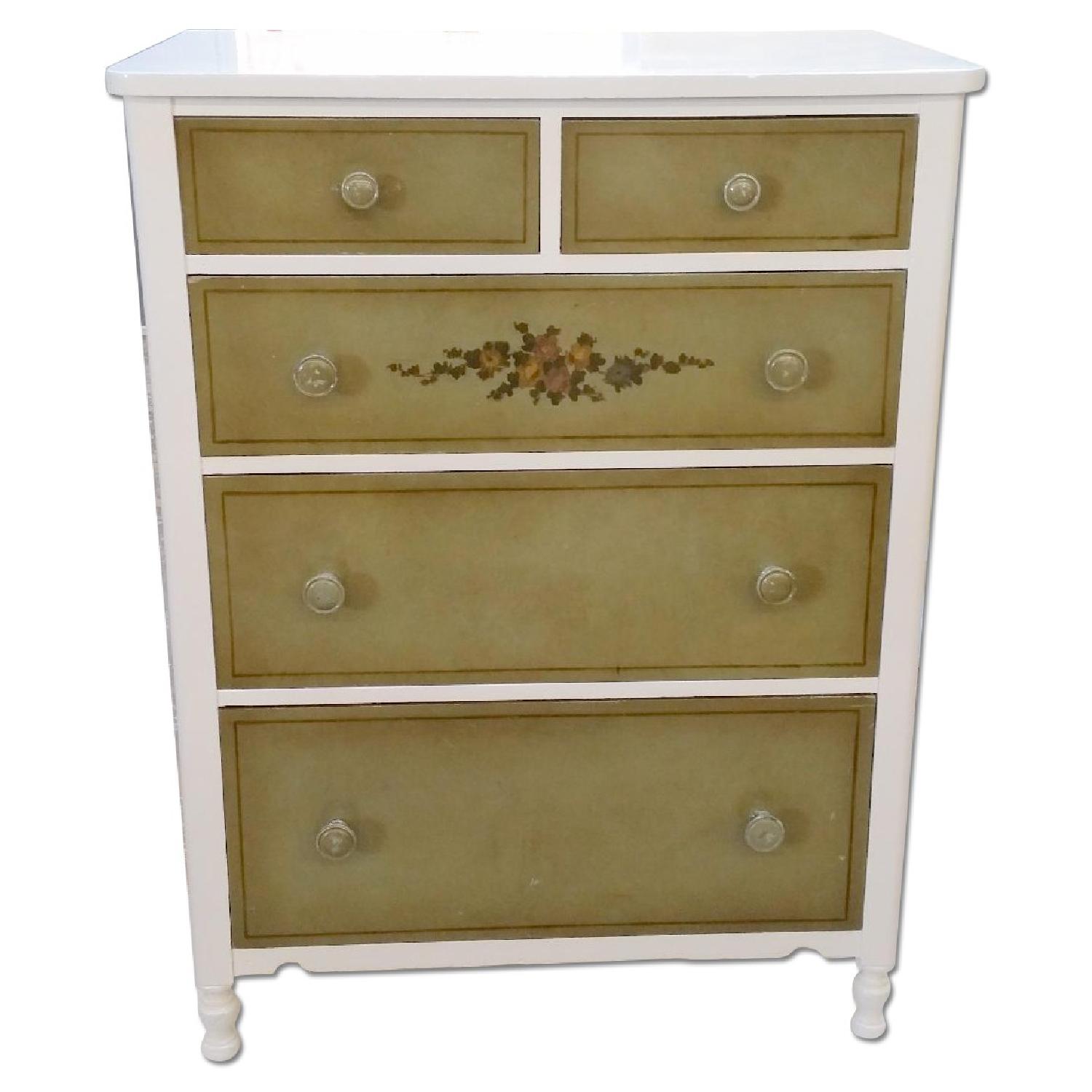 Repainted Vintage 5 Drawer Dresser w/ Hand Painted Drawers AptDeco
