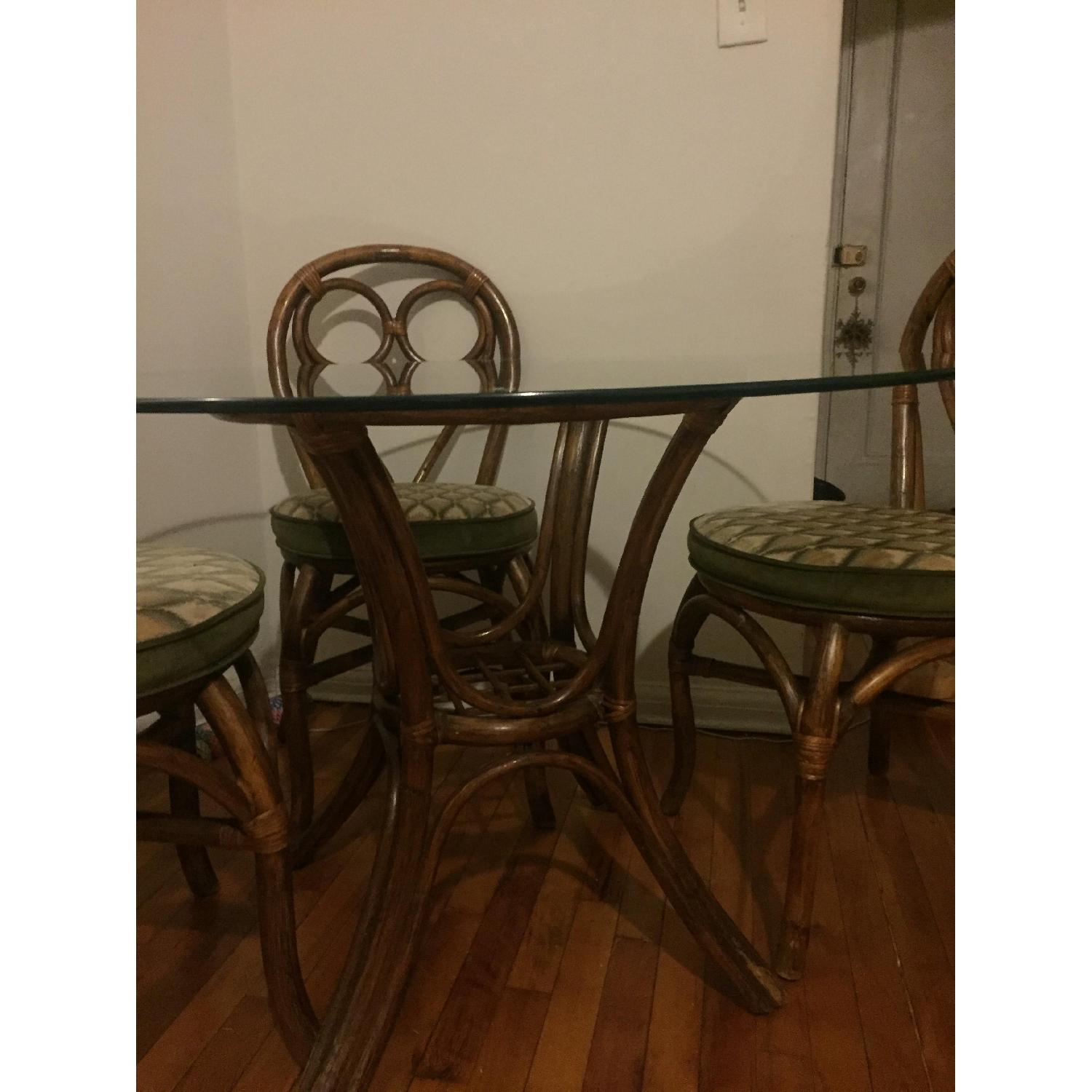 Glass Top Bamboo Base Dining Table w /4 Upholstered Chairs - image-1