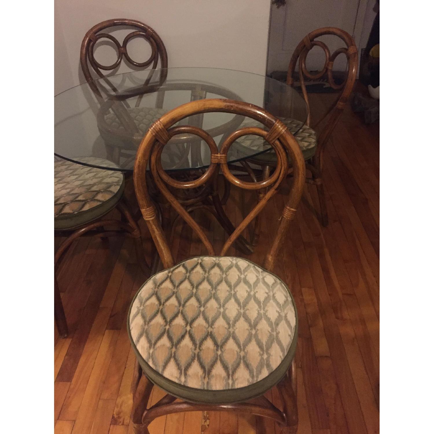 Glass Top Bamboo Base Dining Table w /4 Upholstered Chairs - image-3