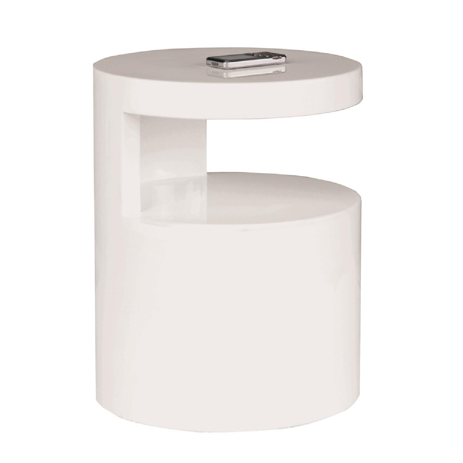 Modern High Gloss White End Table w/ Swivel Top AptDeco