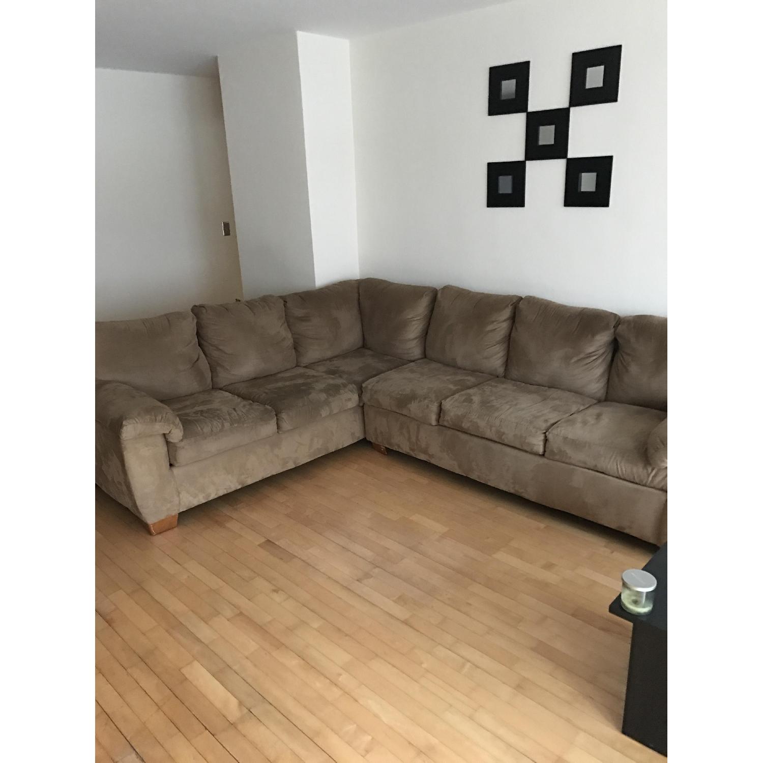 Jennifer Convertibles Tan Sectional Sofa w/ Full Size Pullout Bed - image-1