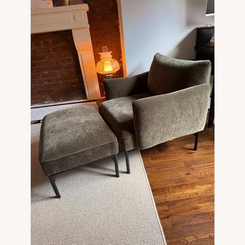 Used West Elm Green Penn Chair & Ottoman Set  for sale on AptDeco