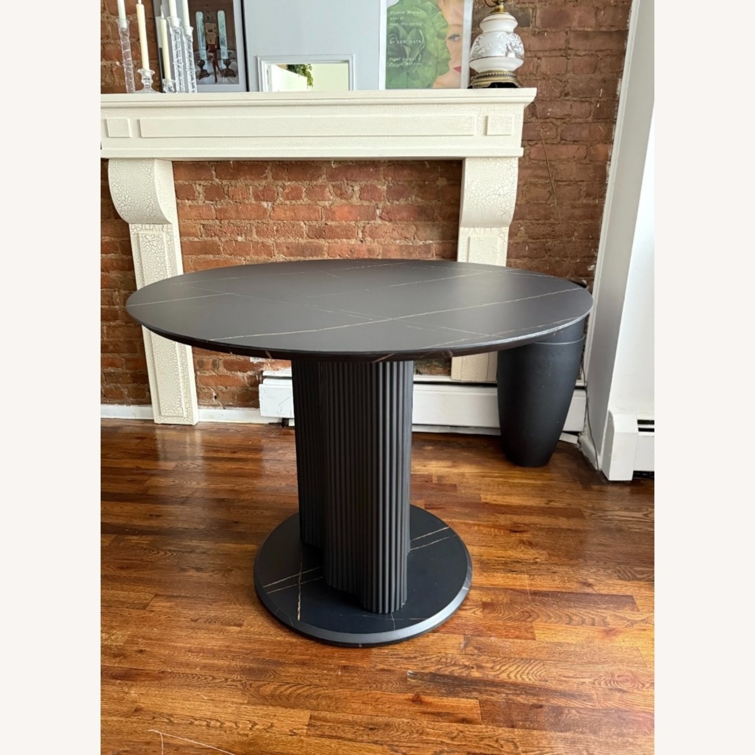 Black Faux Marble Dining Table with Fluted Base - image-2