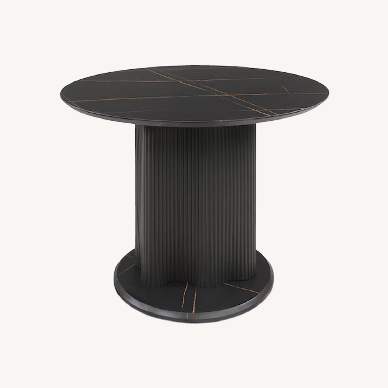Black Faux Marble Dining Table with Fluted Base - image-0