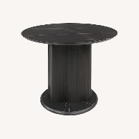 Black Faux Marble Dining Table with Fluted Base