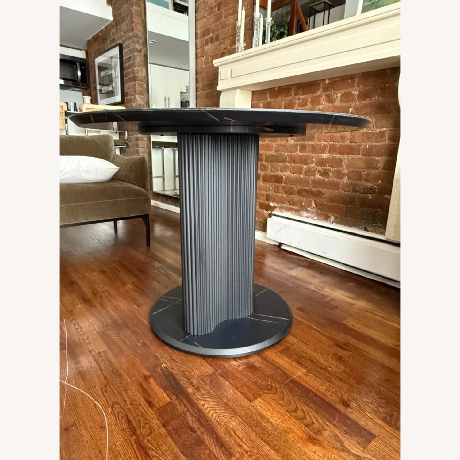 Black Faux Marble Dining Table with Fluted Base - image-3