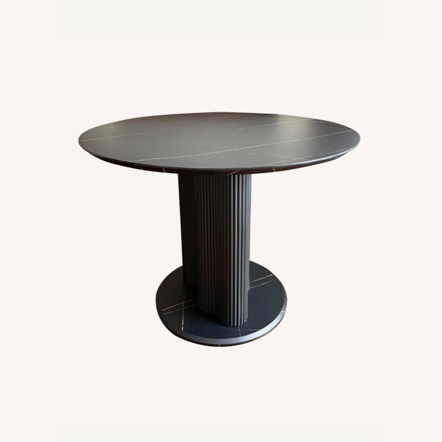 Black Faux Marble Dining Table with Fluted Base - image-1