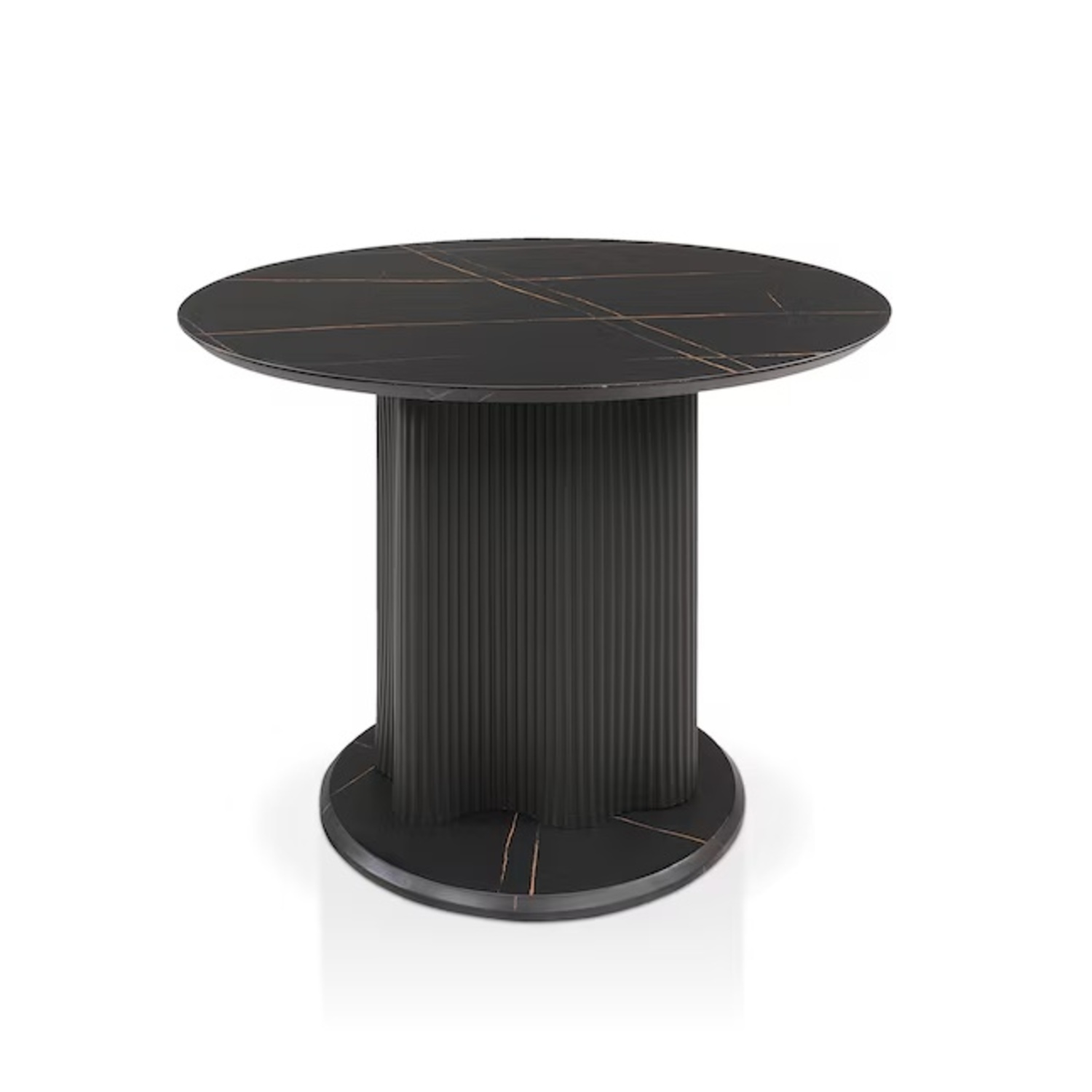Black Faux Marble Dining Table with Fluted Base - image-6