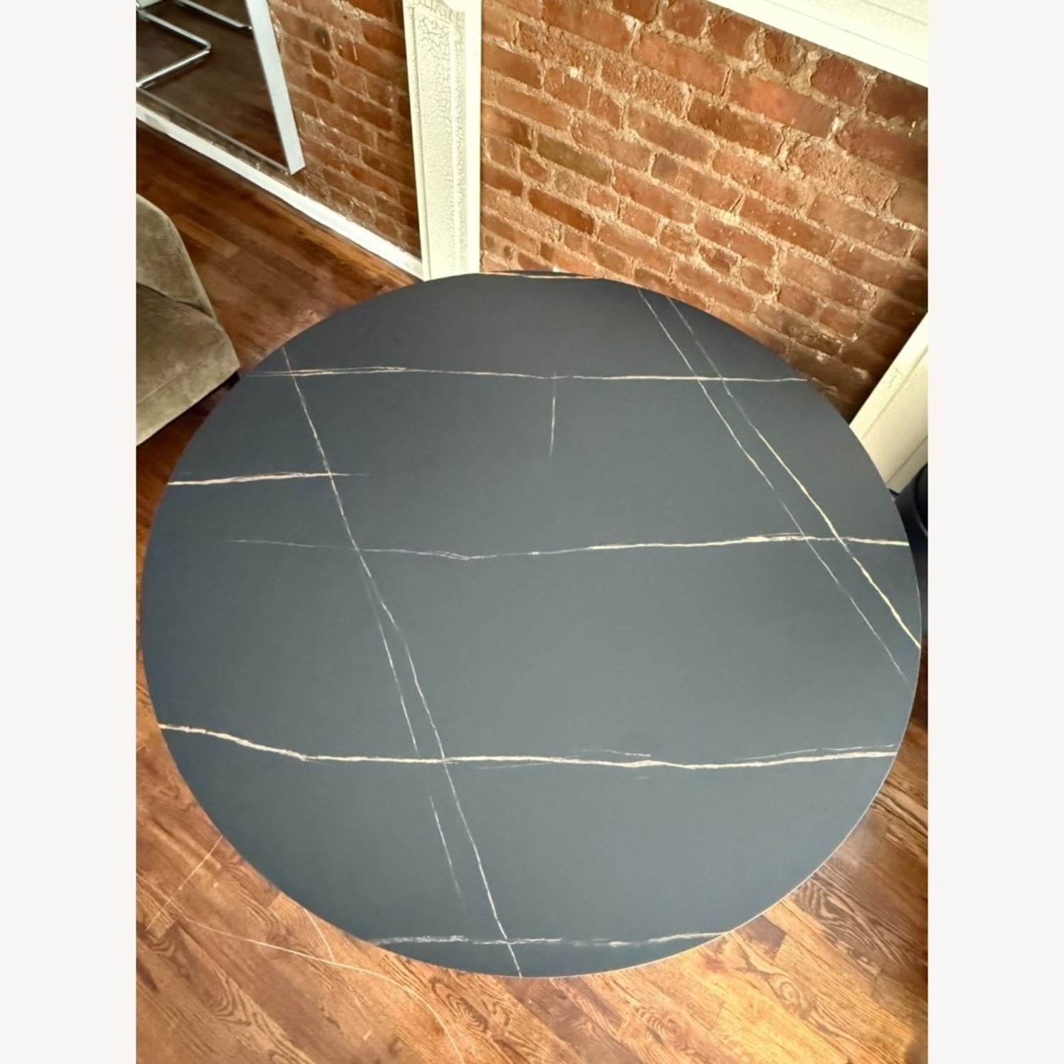 Black Faux Marble Dining Table with Fluted Base - image-4