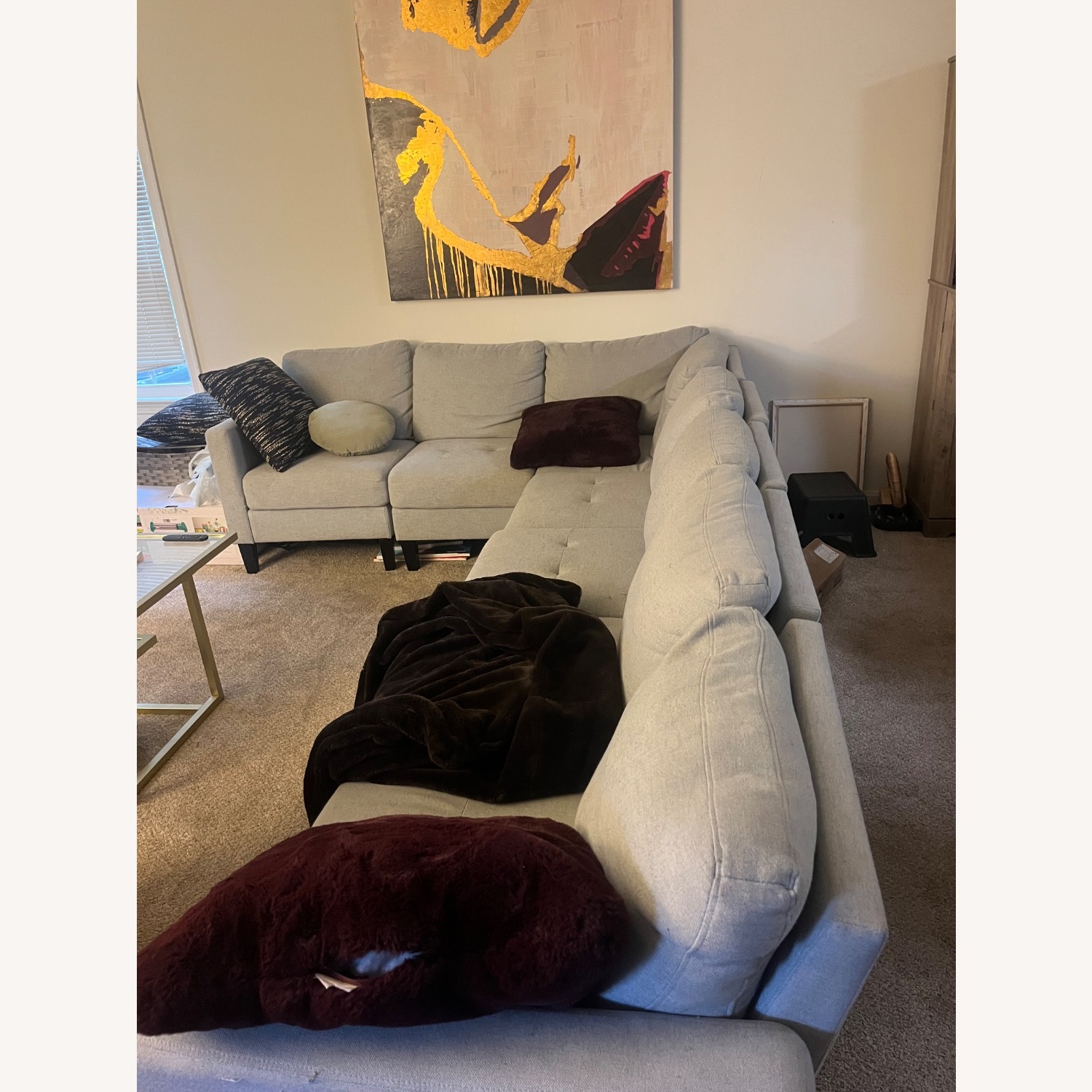 Light Gray Fabric 3+ Piece Sectional - image-1