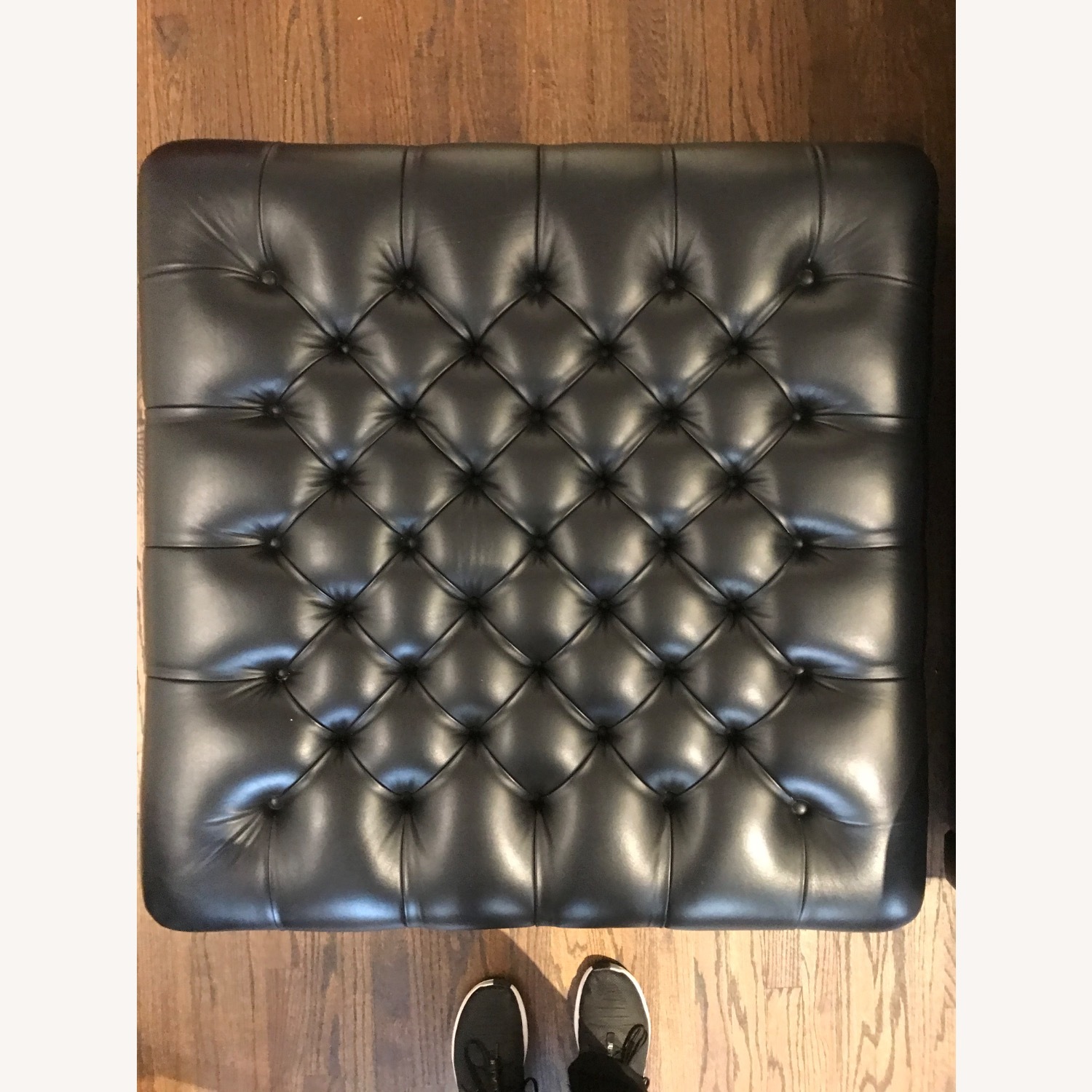 Black Leather Ottoman - image-2