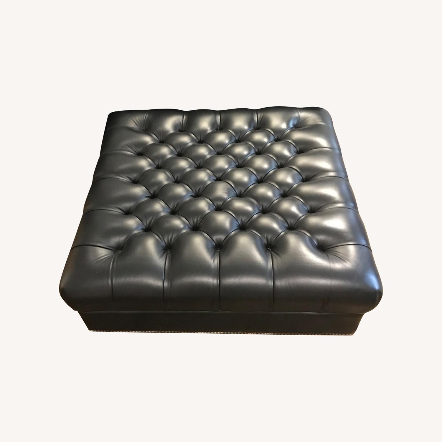 Black Leather Ottoman - image-0