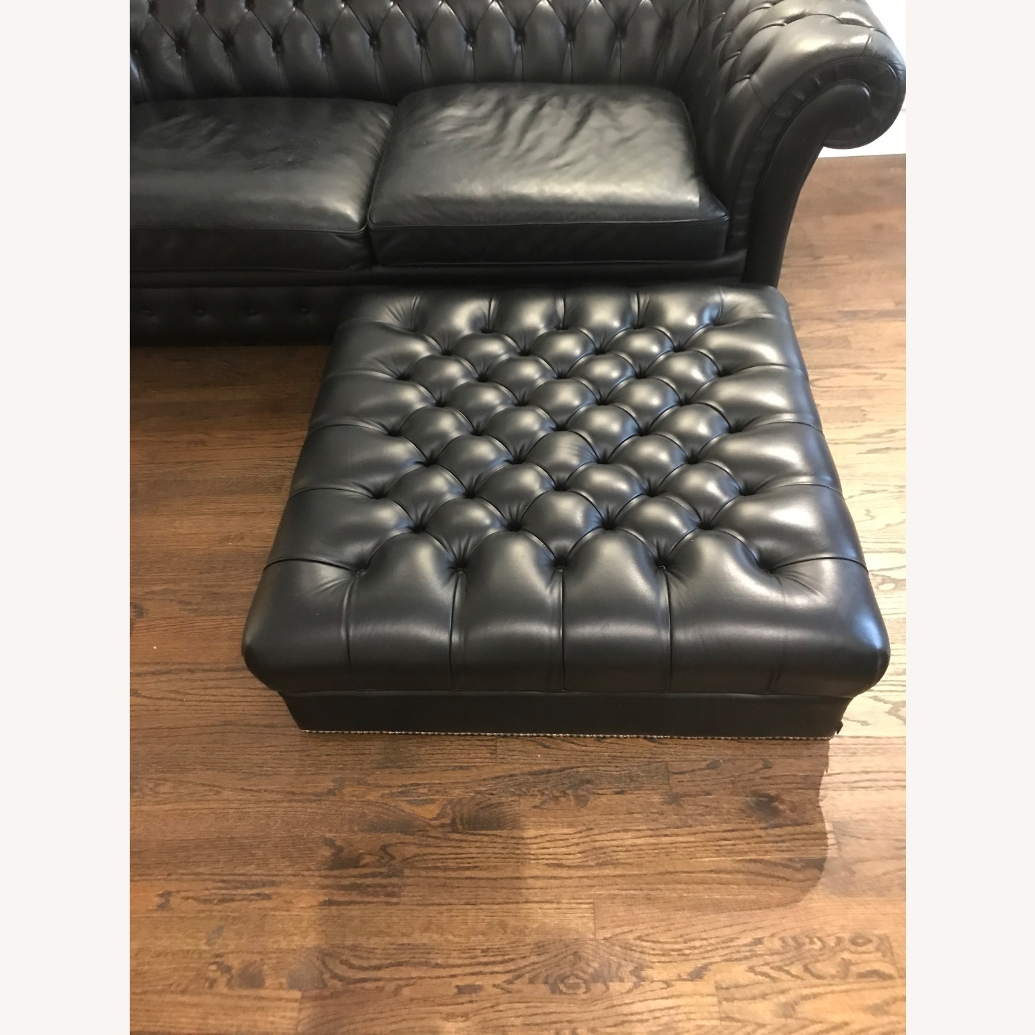 Black Leather Ottoman - image-1