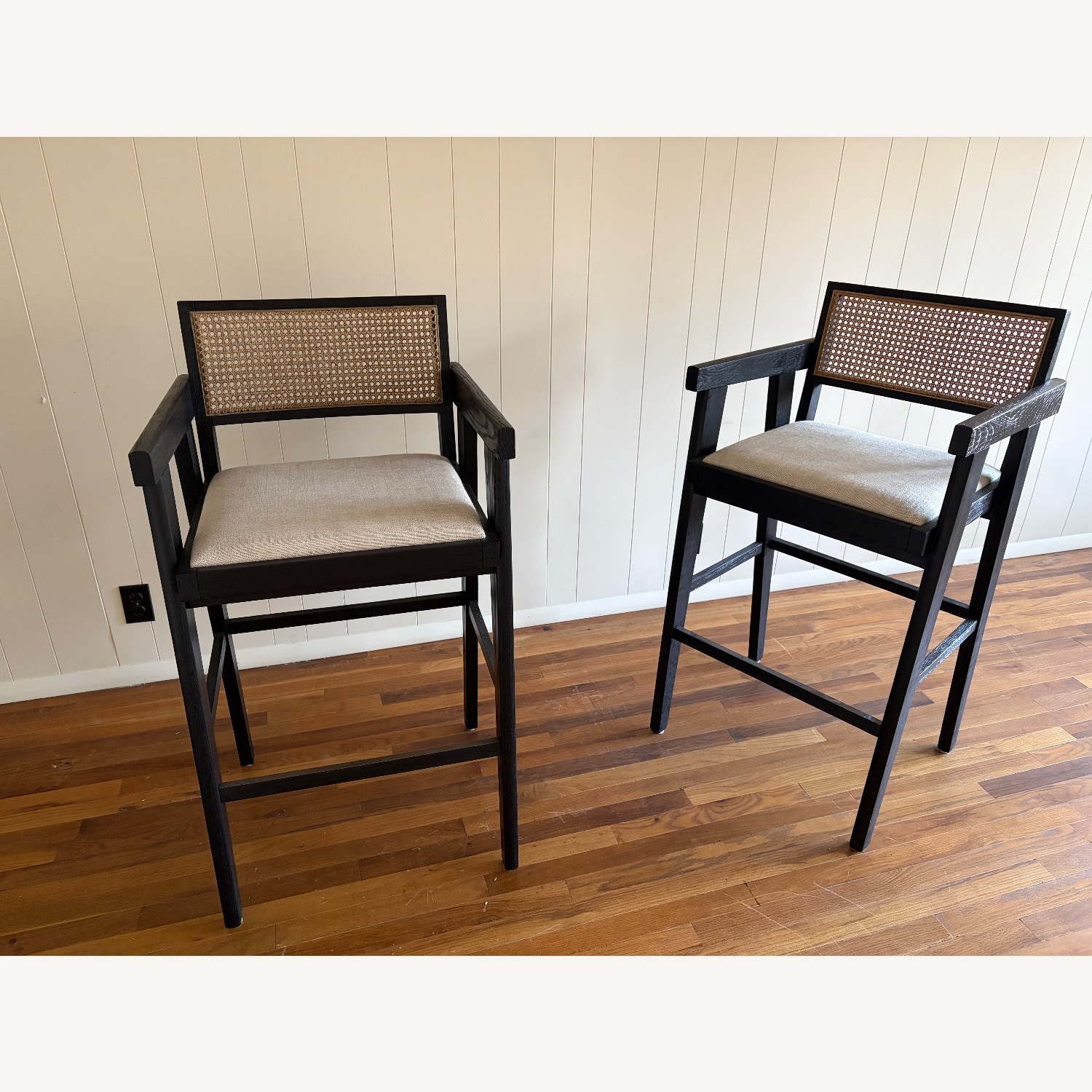 Pair of Arhaus Kroy Cane Back Barstools - image-2