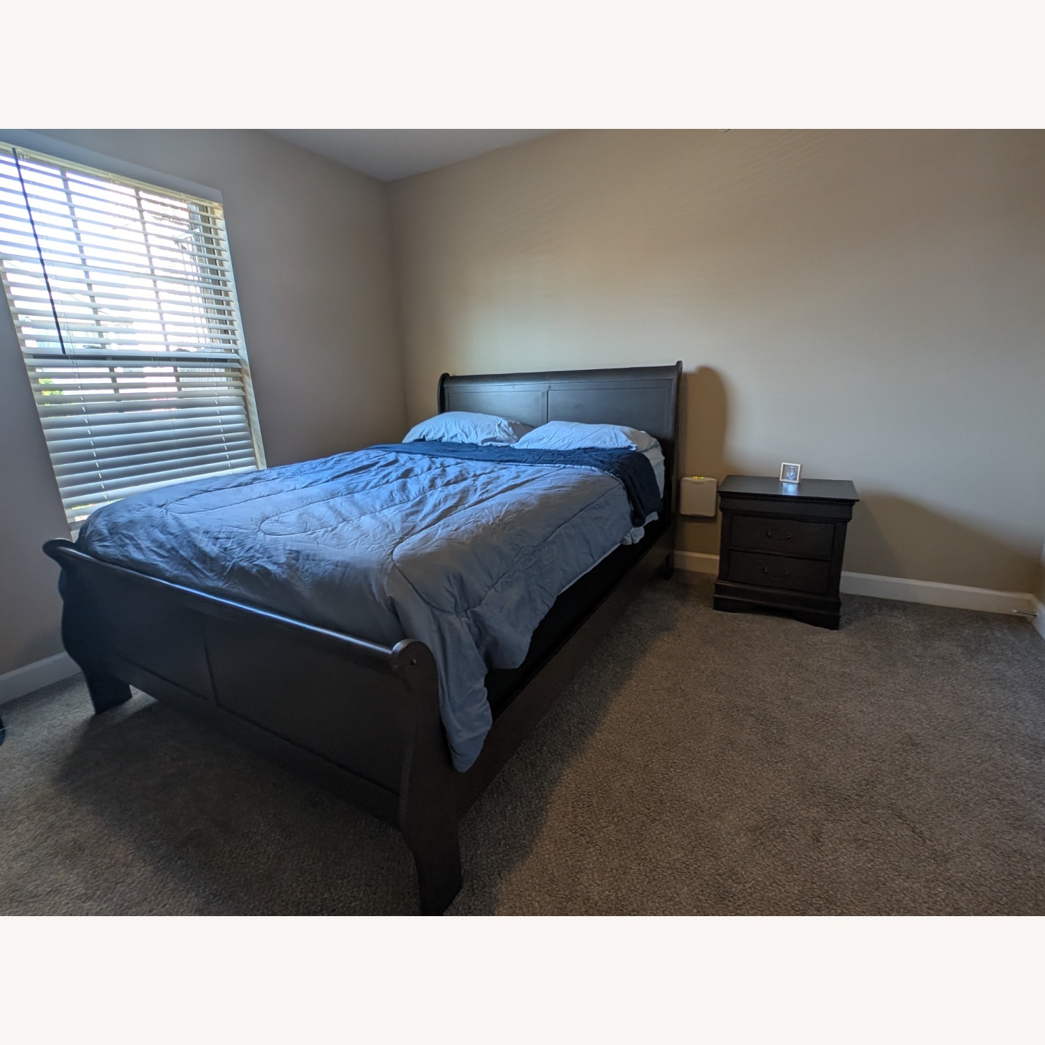 Dark Brown Wood Queen Bed - image-2