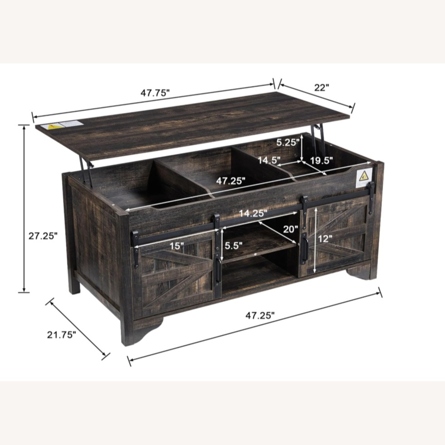 Sincido Dark Brown Wood Coffee Table - image-1