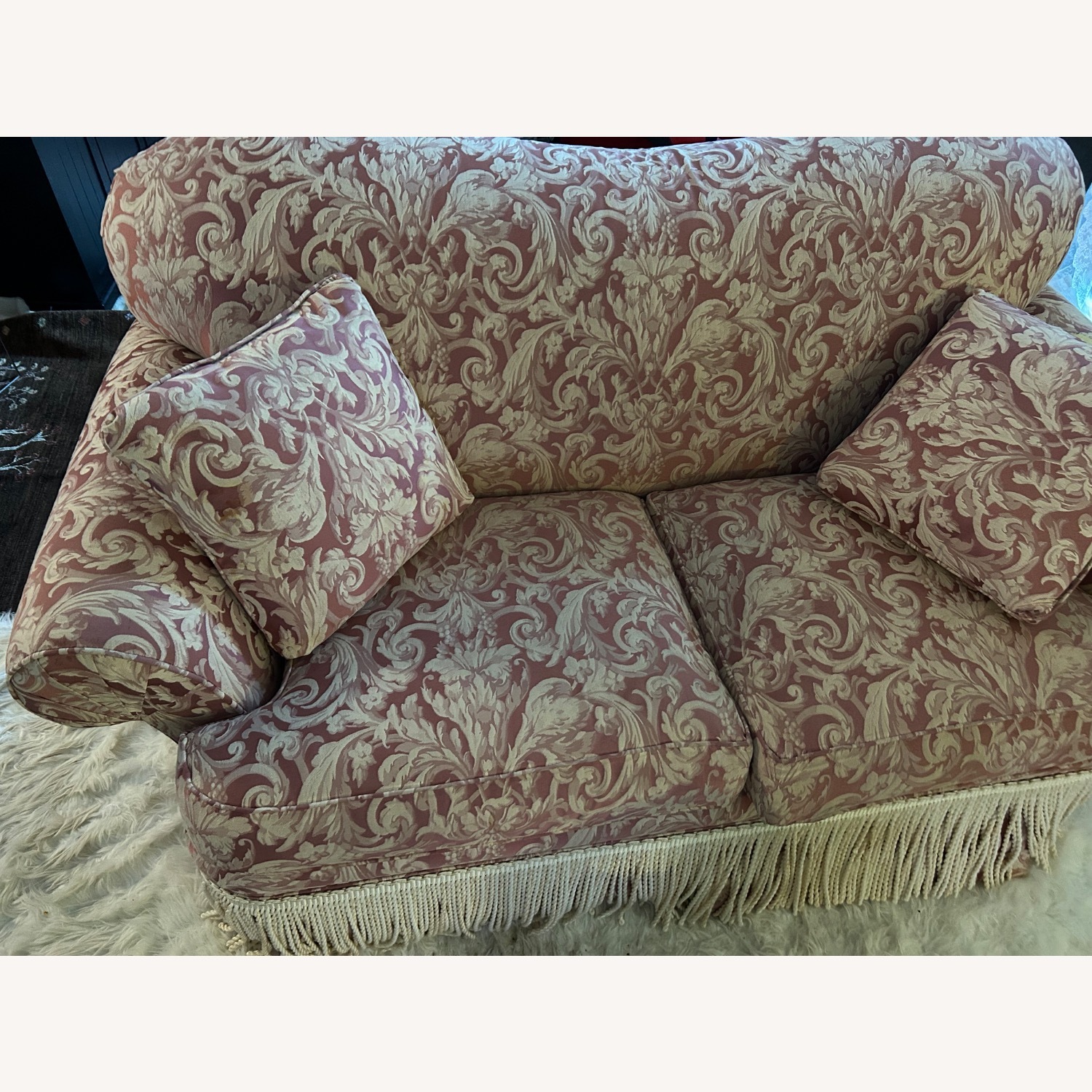 Ethan Allen Pink Fabric 2 Seater Sofa - image-2