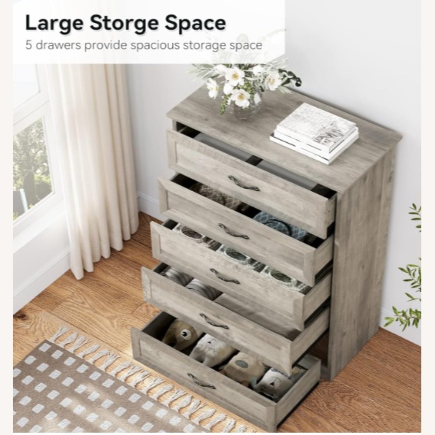 Garvee Light Gray Wood Dresser - image-3