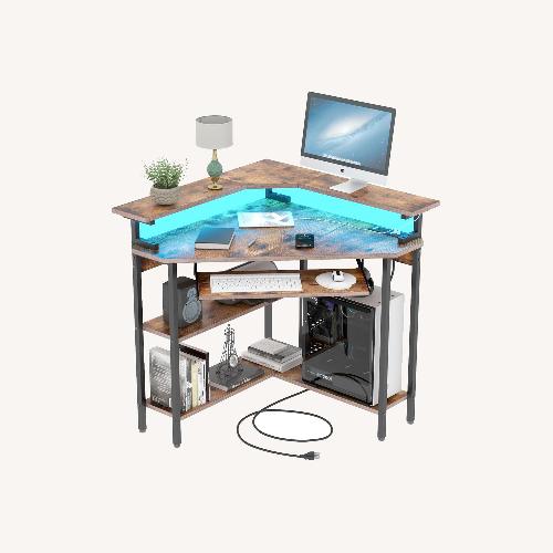 Used Auromie Corner Desk Dark Brown Wood Veneer Desk for sale on AptDeco