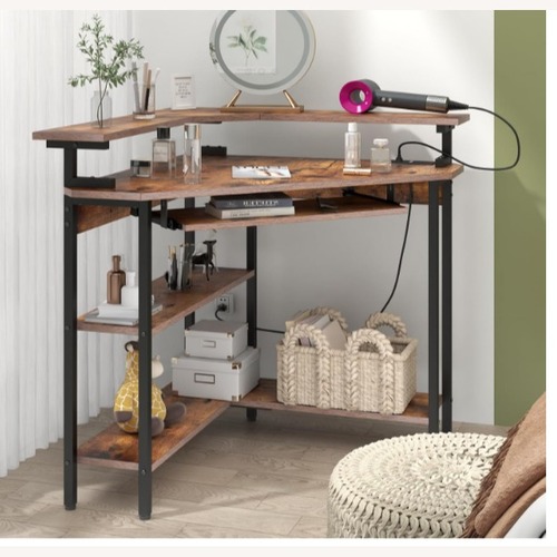 Used Auromie Corner Desk Dark Brown Wood Veneer Desk for sale on AptDeco
