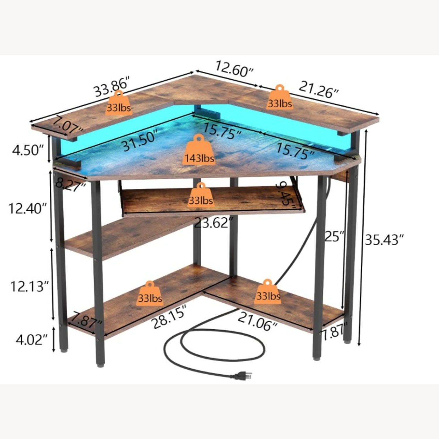Auromie Corner Desk Dark Brown Wood Veneer Desk - image-2