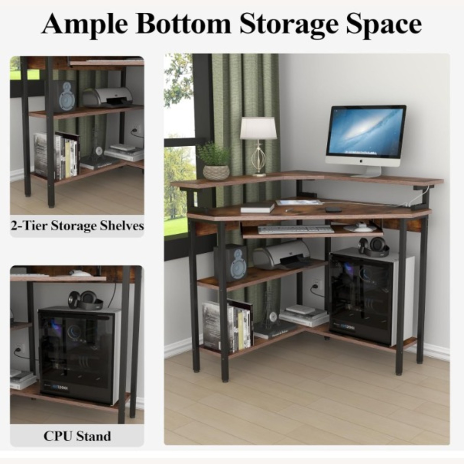 Auromie Corner Desk Dark Brown Wood Veneer Desk - image-3