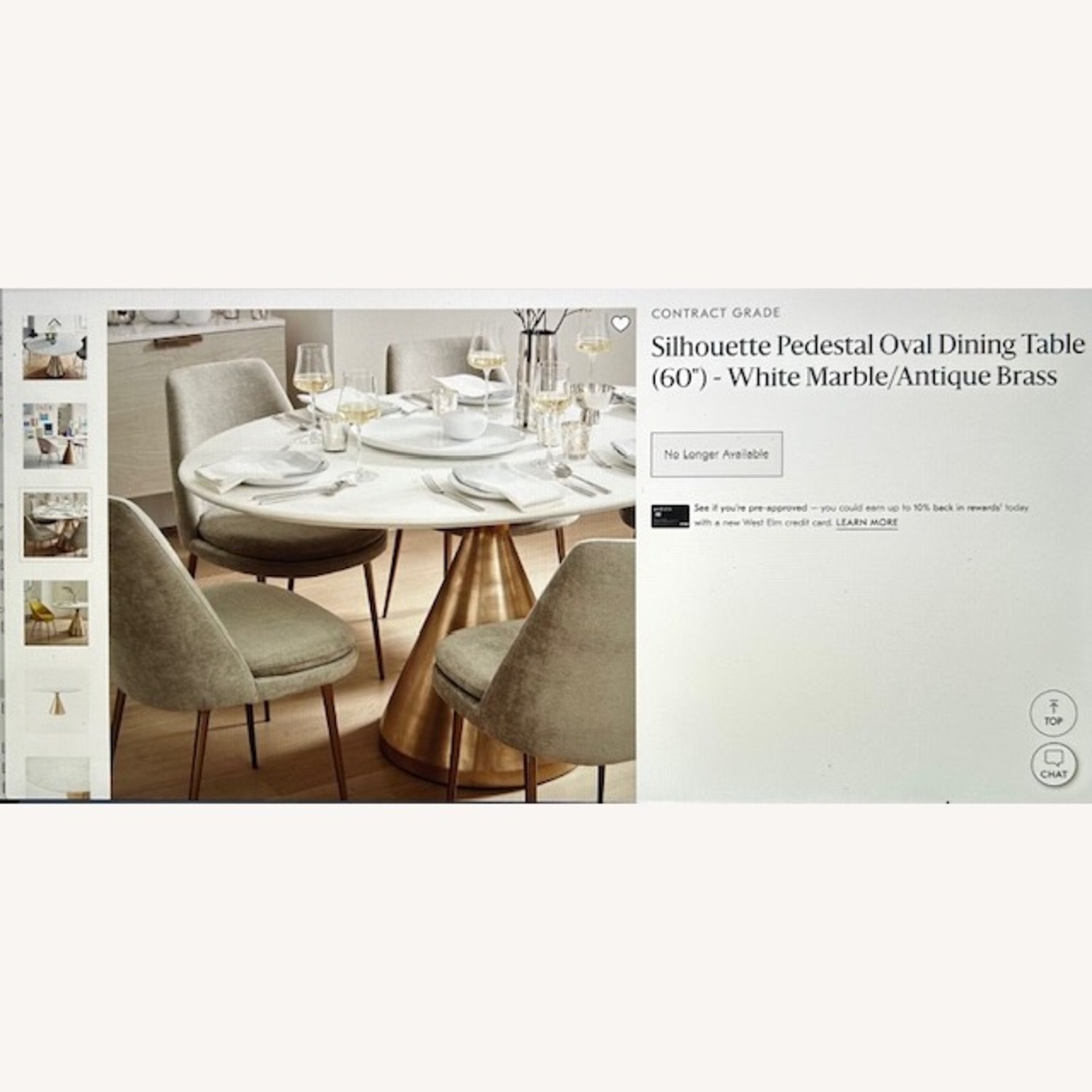 West Elm Silhouette Pedestal Oval 60" White Marble, Antique Brass - image-4