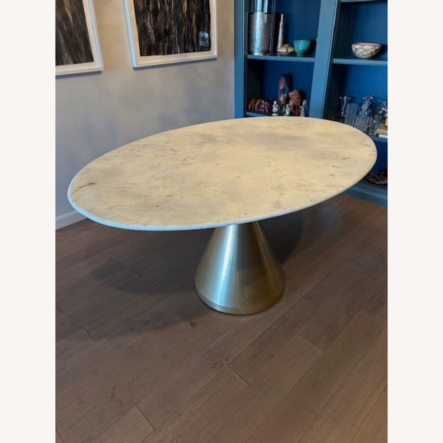 West Elm Silhouette Pedestal Oval 60" White Marble, Antique Brass - image-1