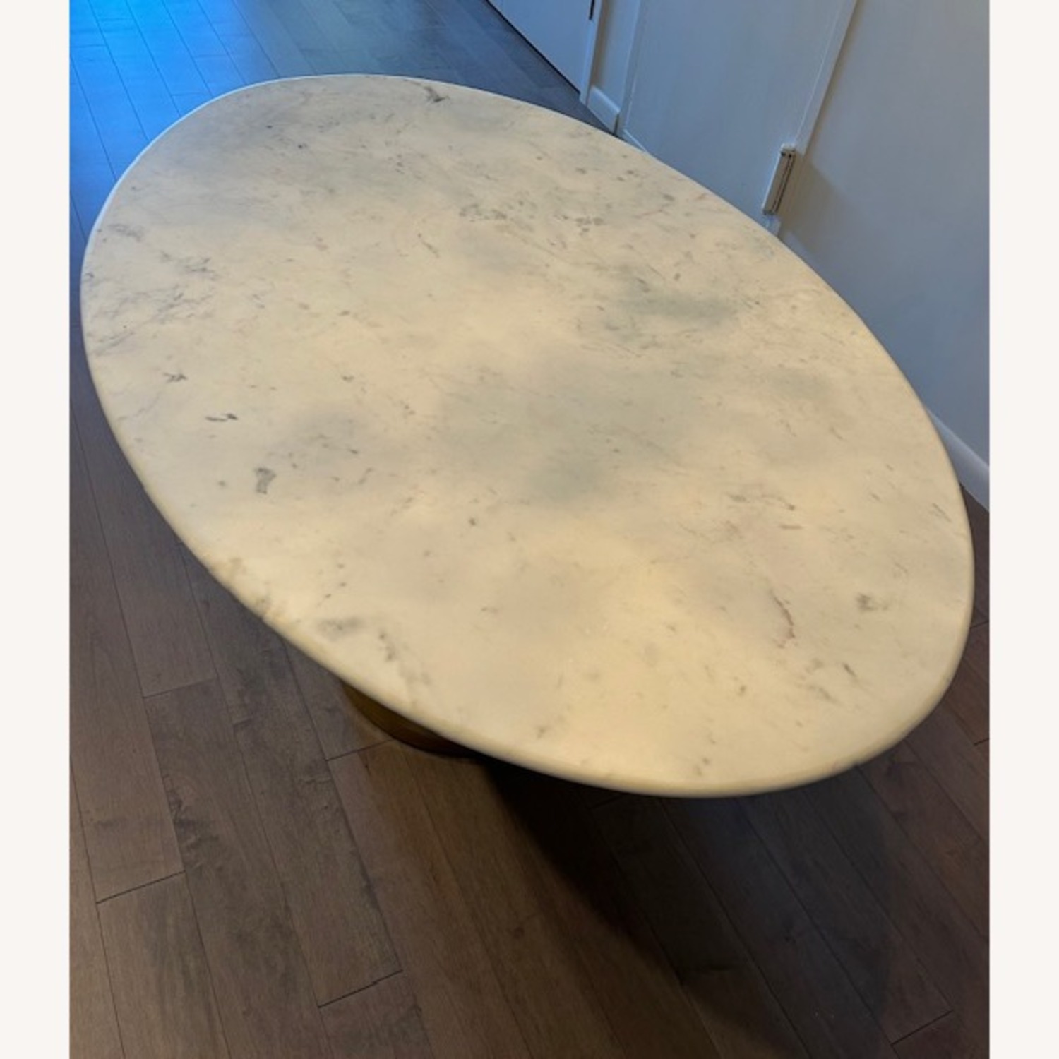 West Elm Silhouette Pedestal Oval 60" White Marble, Antique Brass - image-2