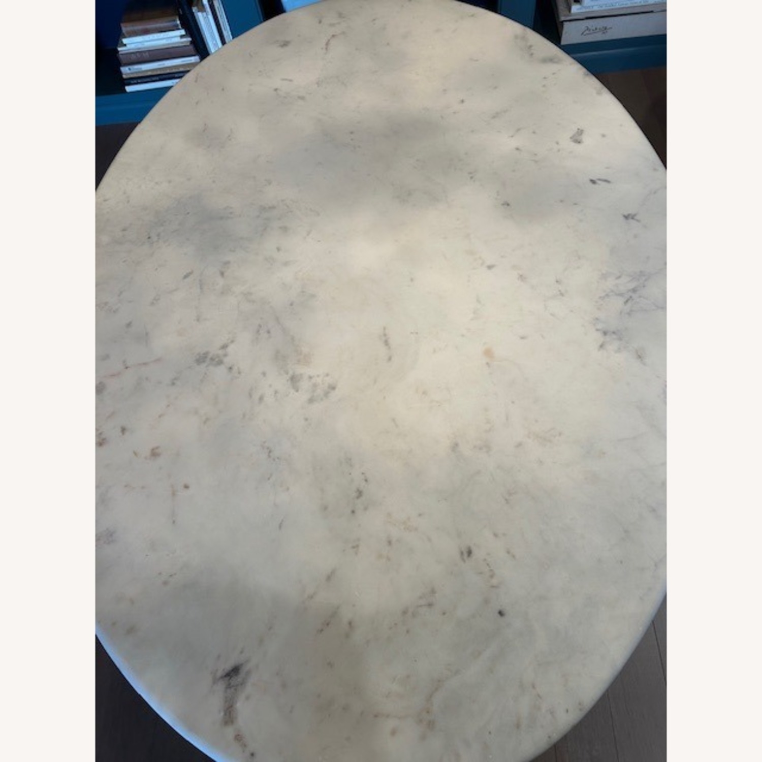 West Elm Silhouette Pedestal Oval 60" White Marble, Antique Brass - image-3