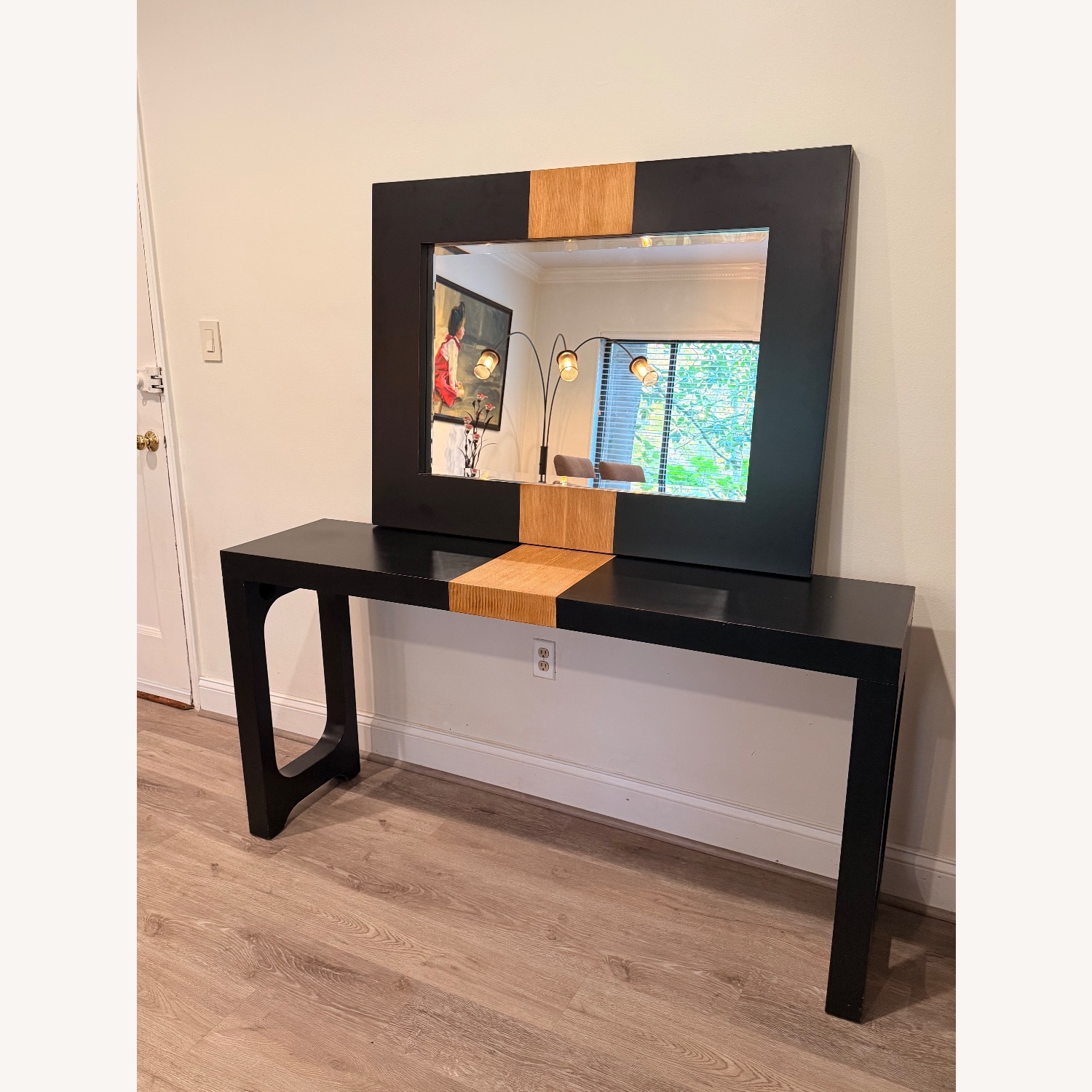 Uttermost Black & Oak Mixed Wood Mirror & Console - image-2