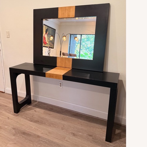 Used Uttermost Black & Oak Mixed Wood Mirror & Console for sale on AptDeco