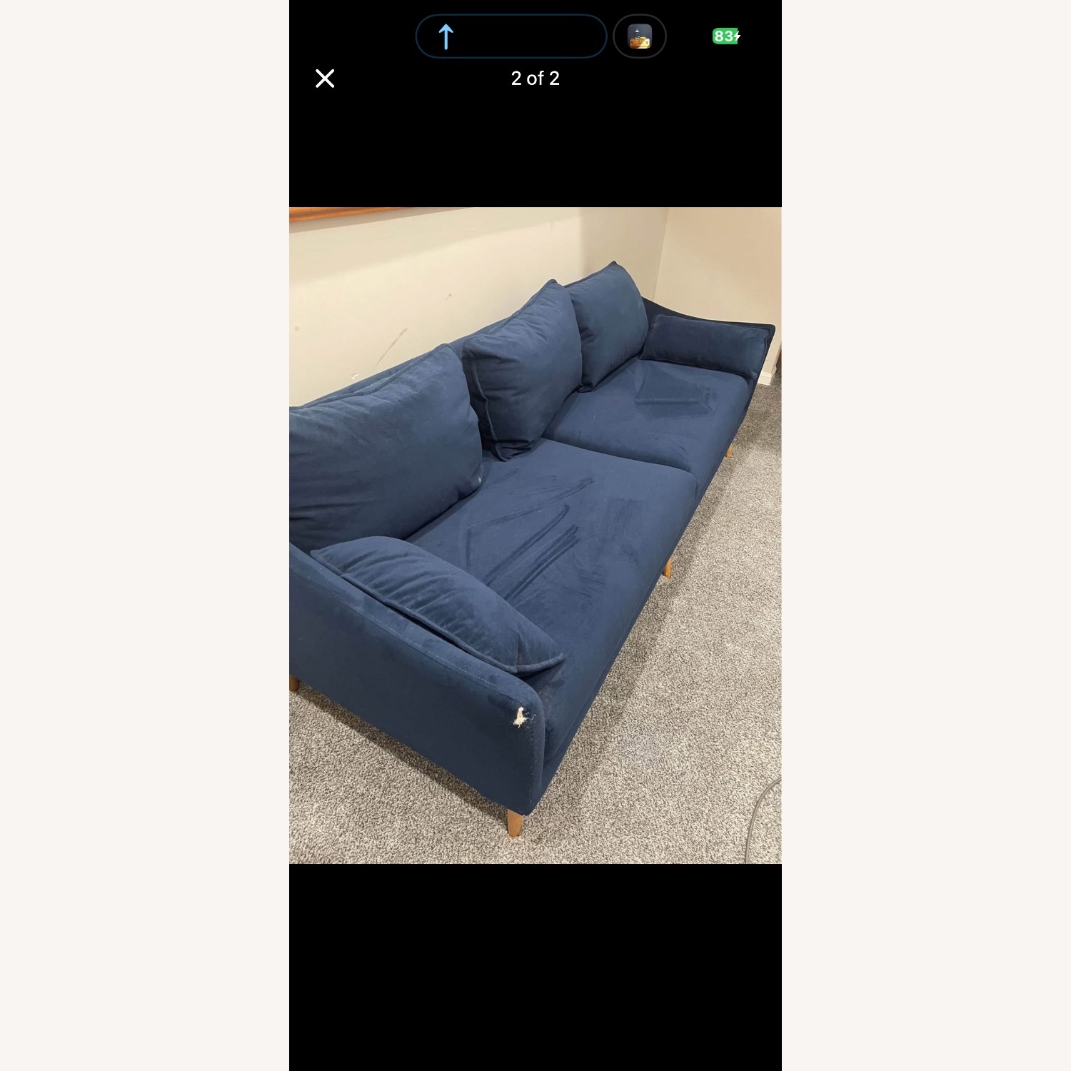 West Elm Antwerp Blue Velvet 3+ Seater Sofa - image-6