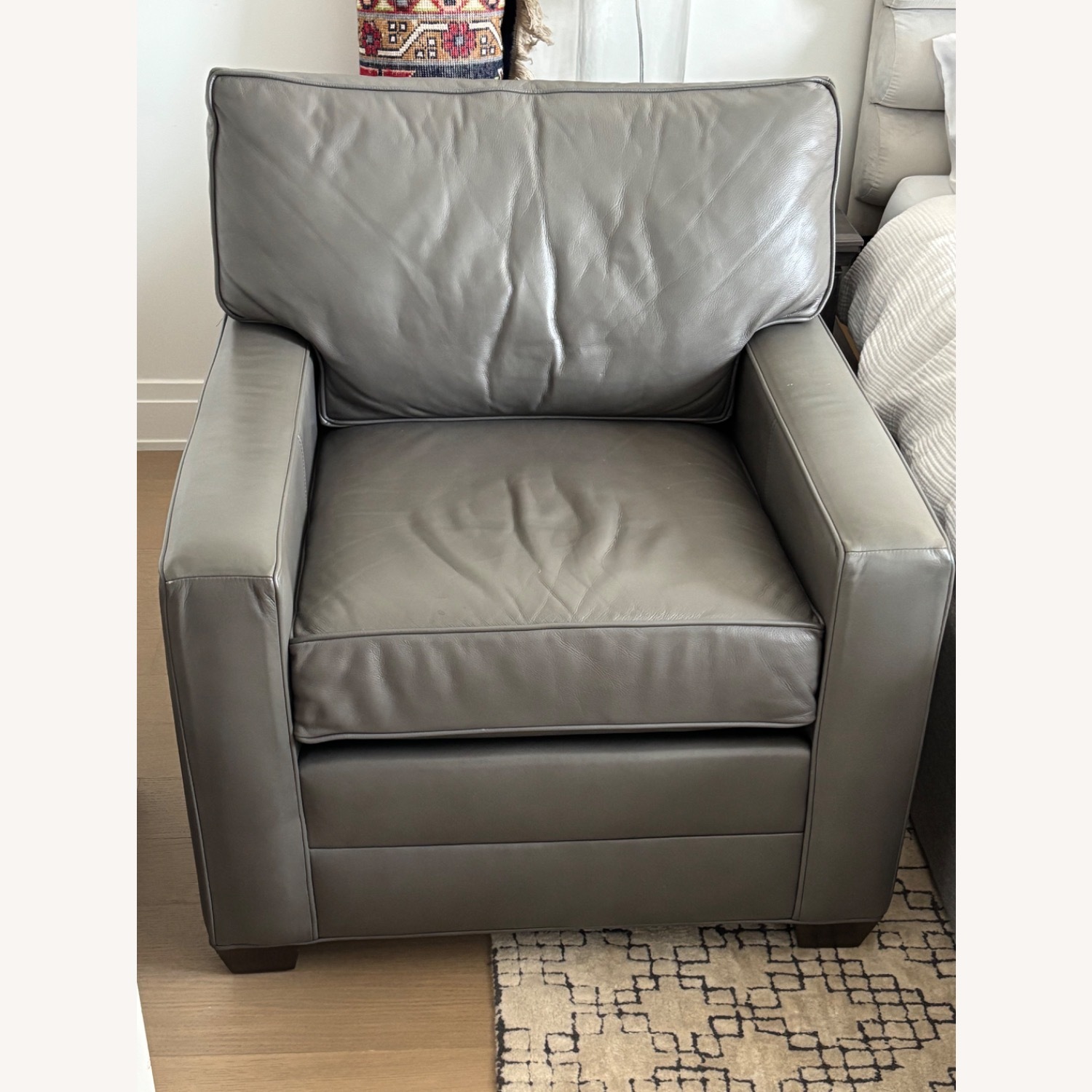 Ethan Allen Light Gray Bennett Track-Arm Leather Chair - image-3