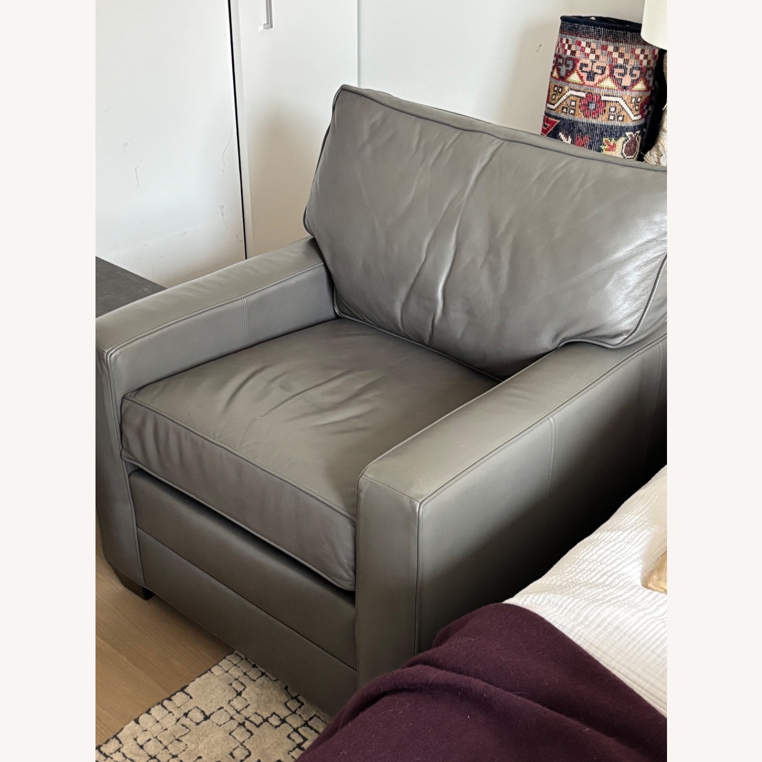 Ethan Allen Light Gray Bennett Track-Arm Leather Chair - image-2