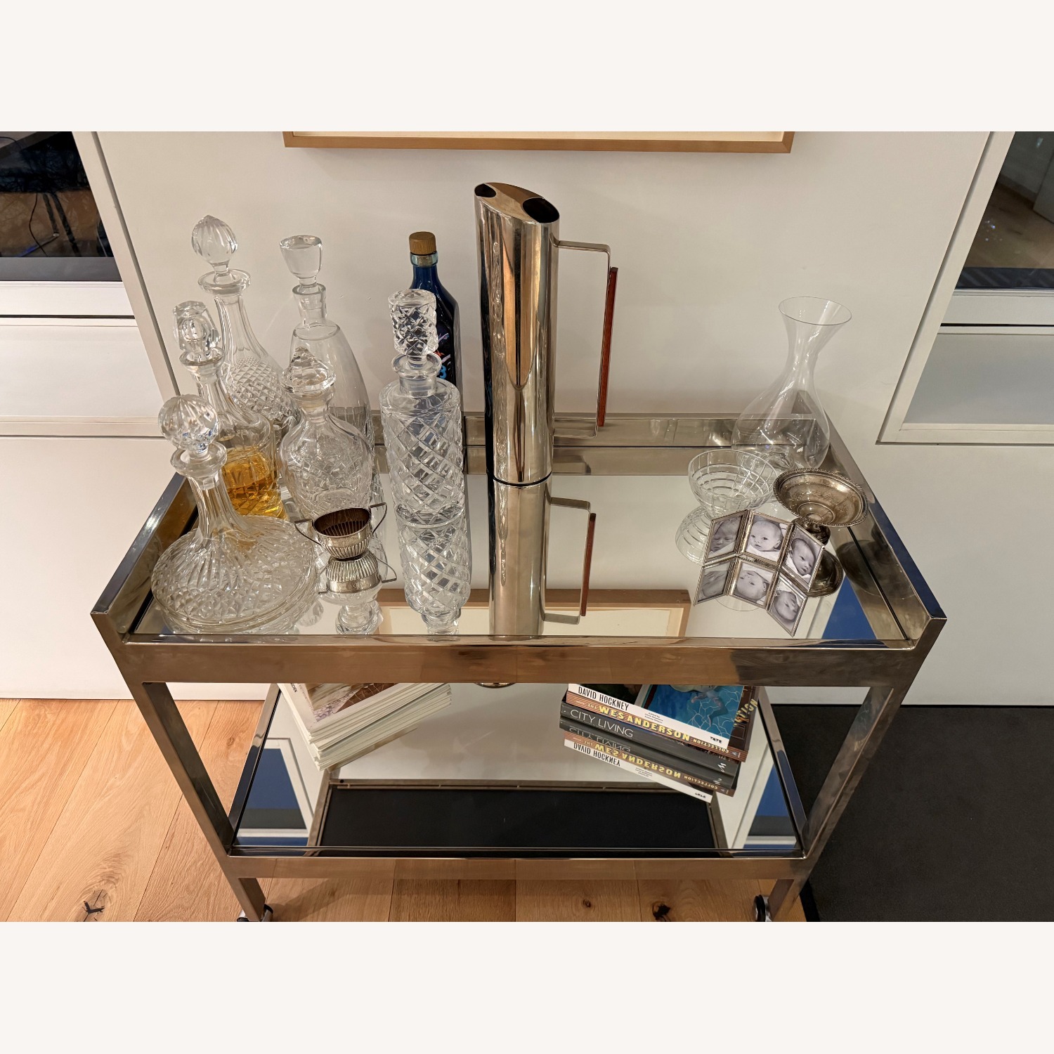 Mirrored Chrome Bar Cart on Wheels - image-3