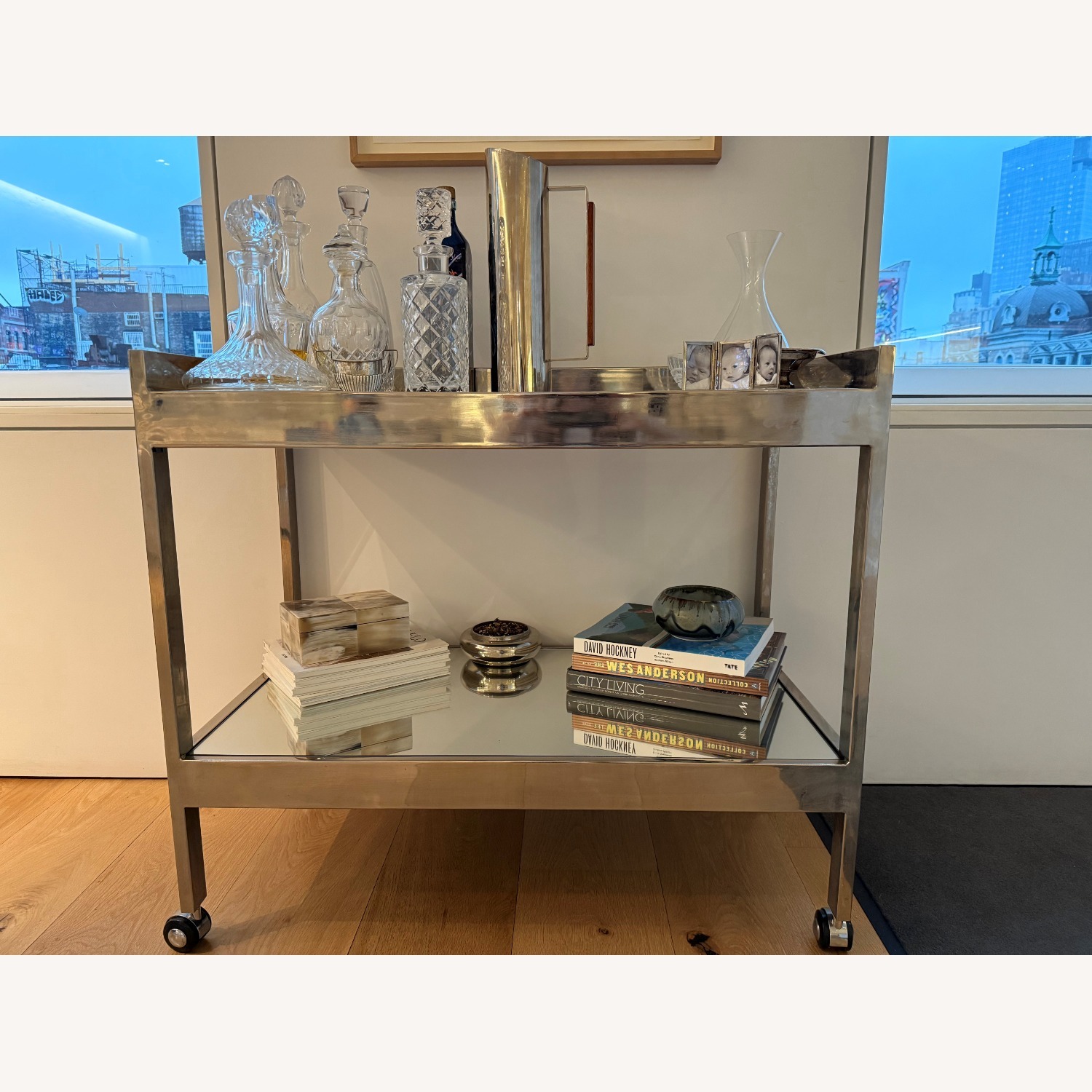Mirrored Chrome Bar Cart on Wheels - image-2
