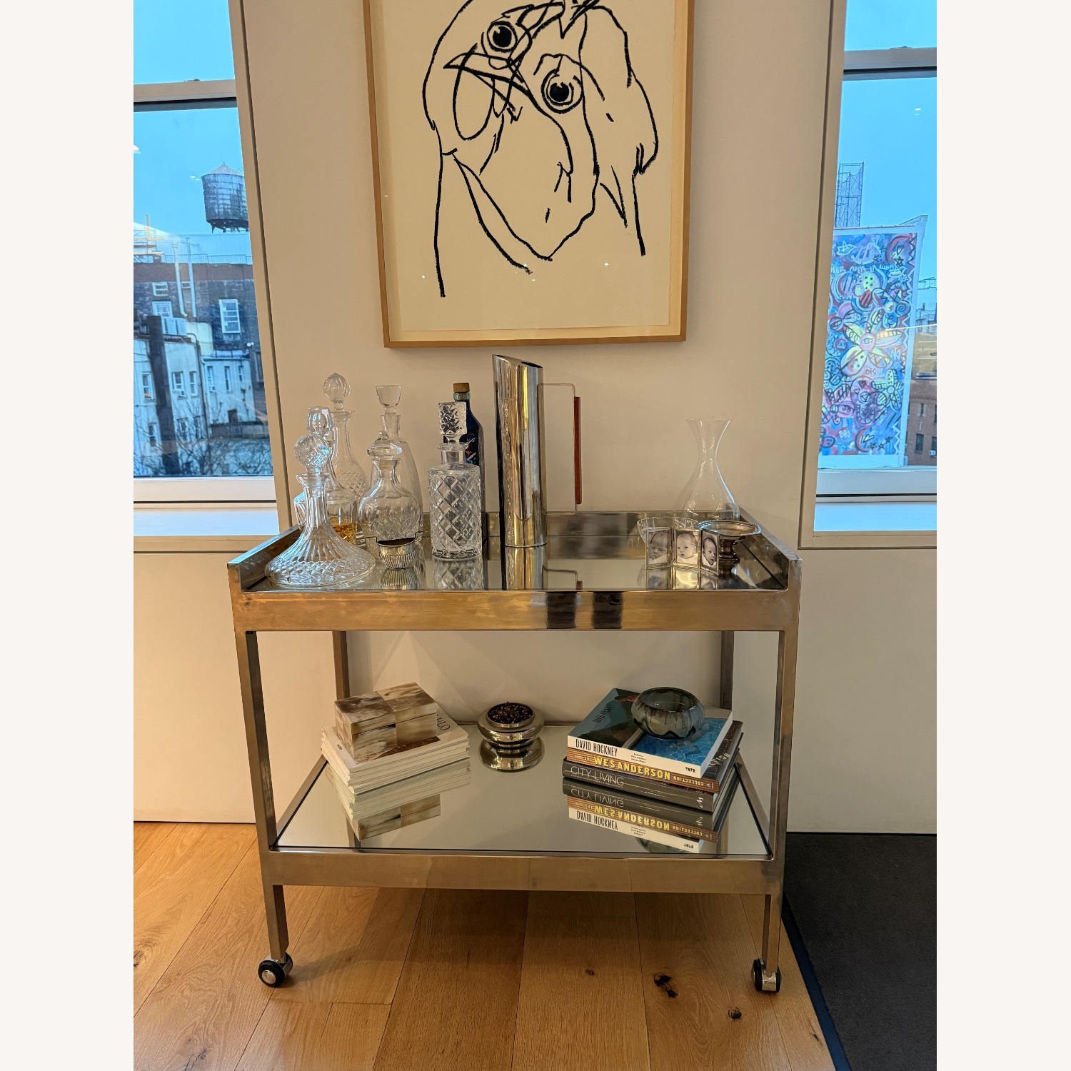 Mirrored Chrome Bar Cart on Wheels - image-1