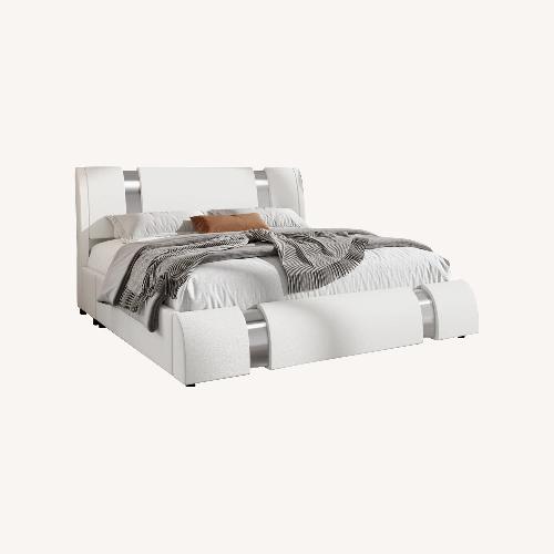 Used White Leather Queen Bed for sale on AptDeco