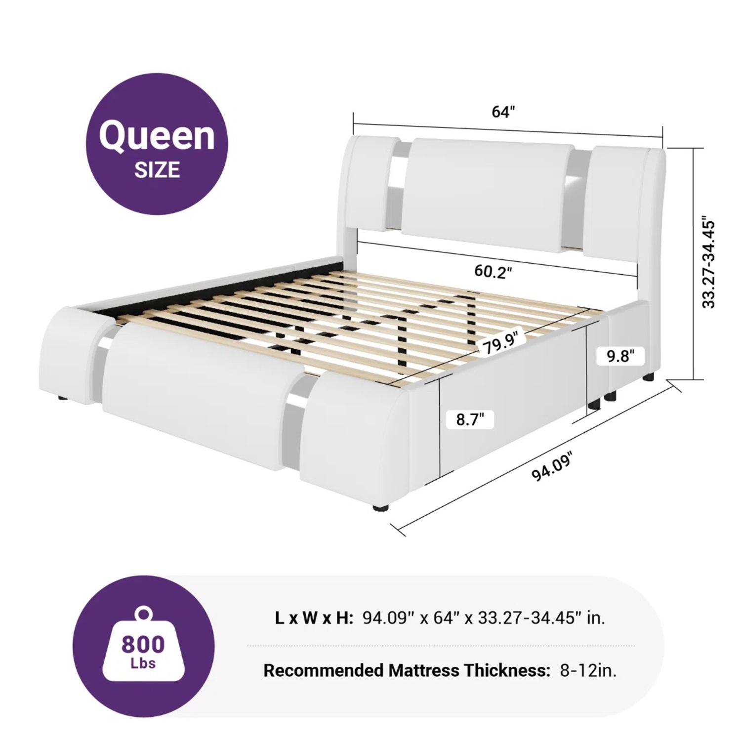 White Leather Queen Bed - image-3