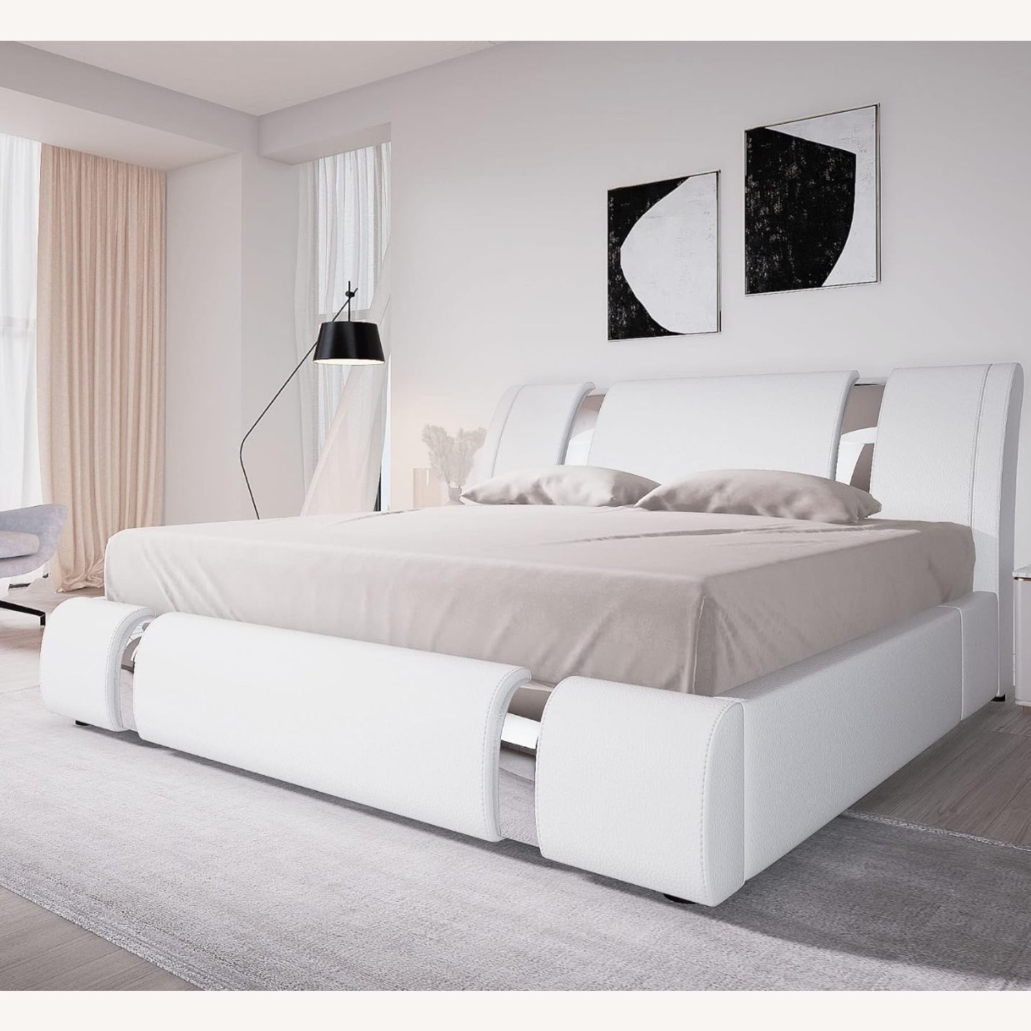 White Leather Queen Bed - image-1