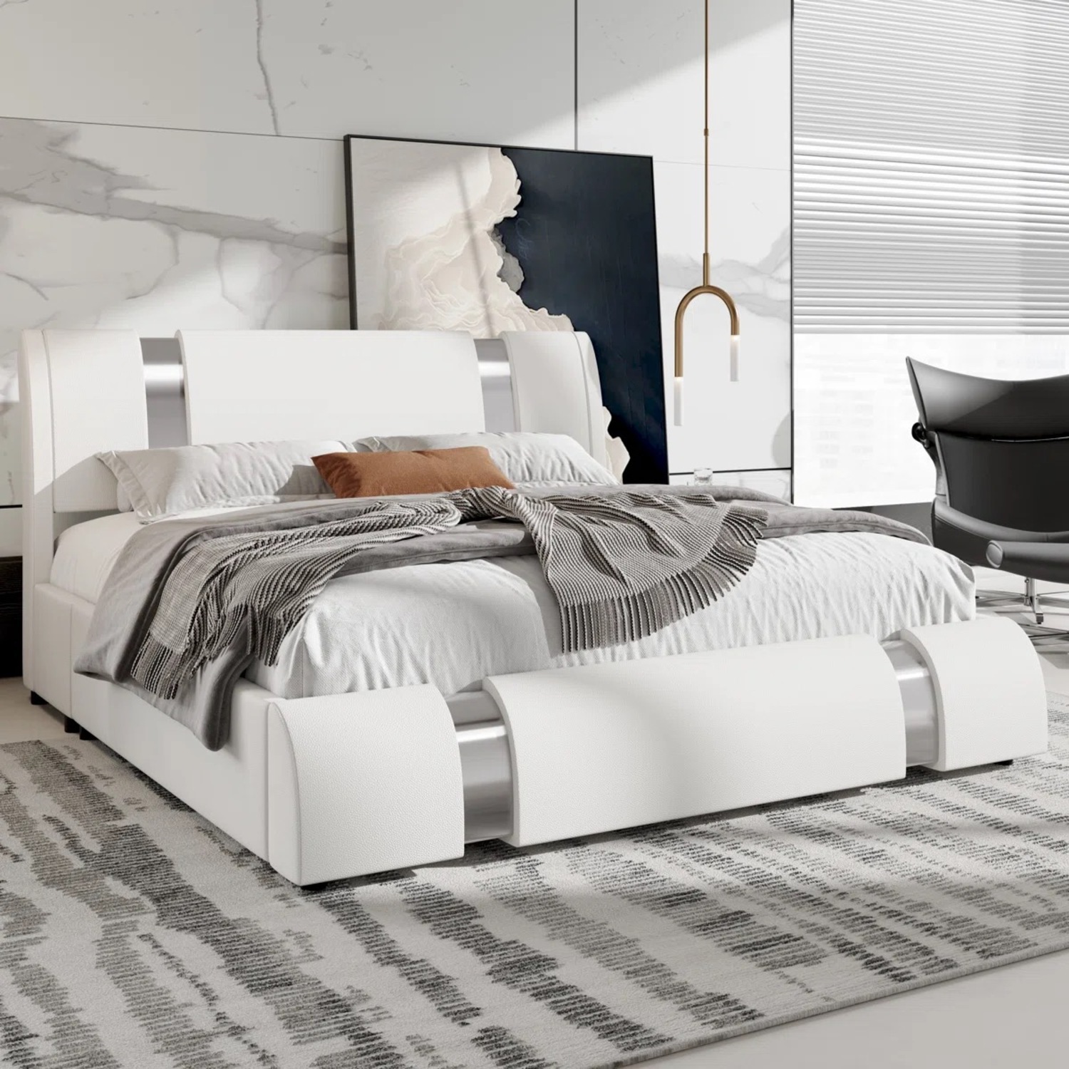 White Leather Queen Bed - image-2