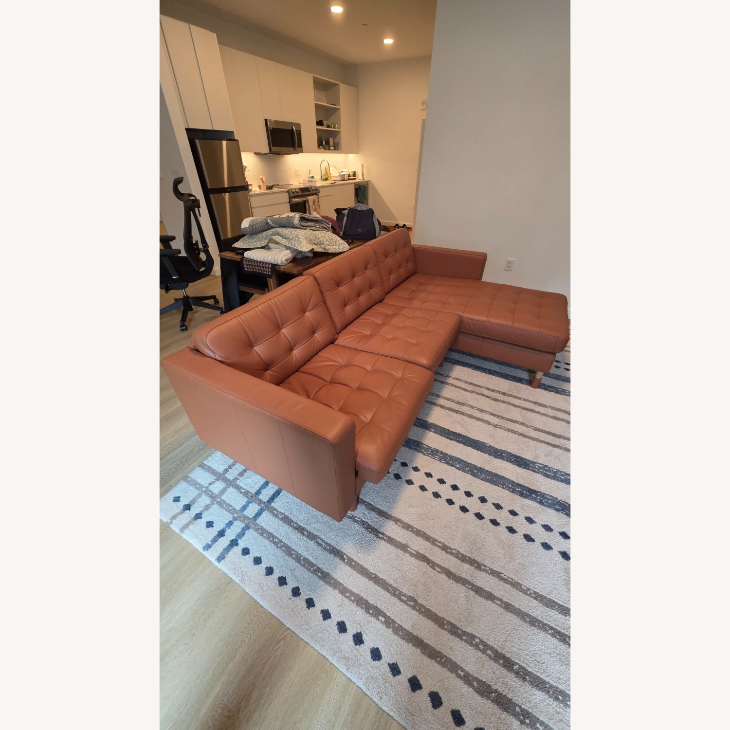 Light Brown Leather Chaise Lounge - image-3