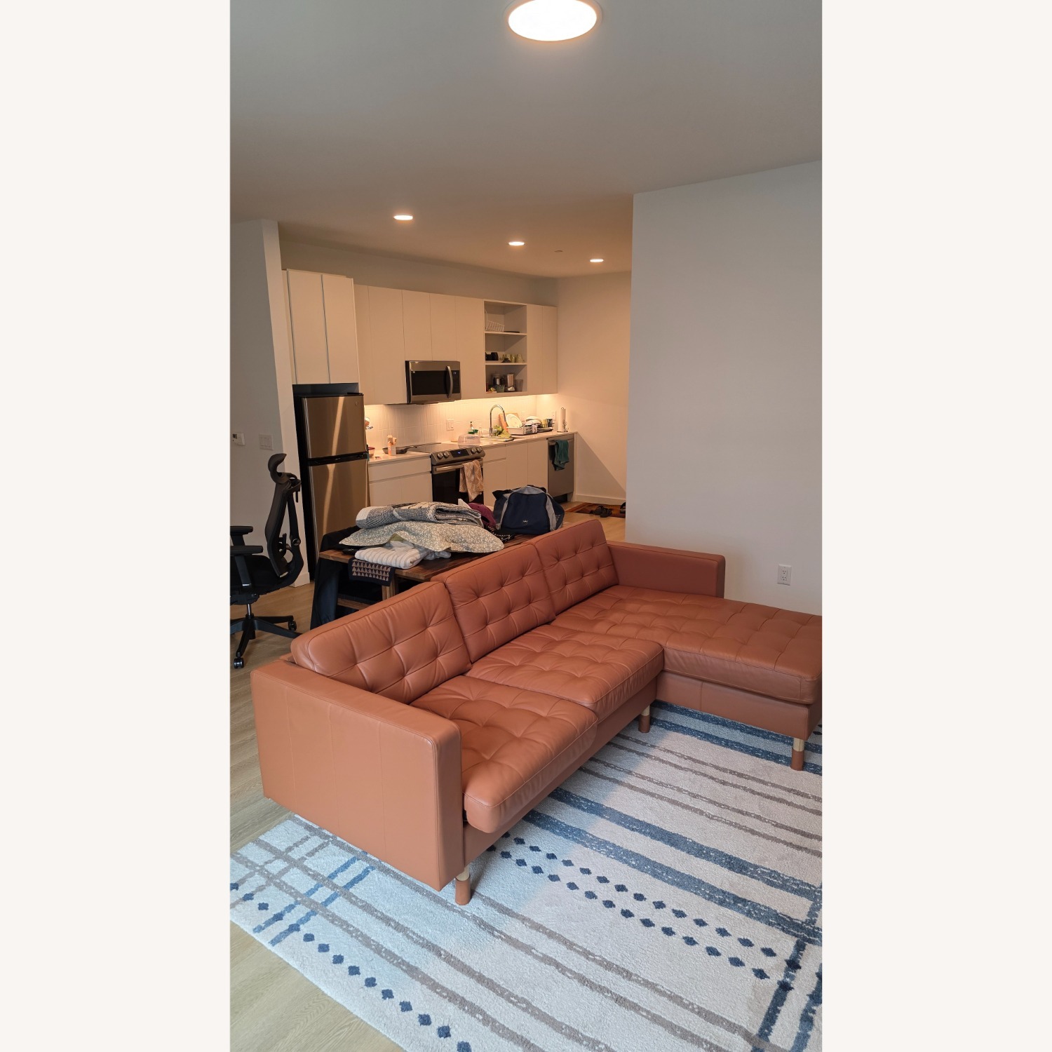 Light Brown Leather Chaise Lounge - image-2